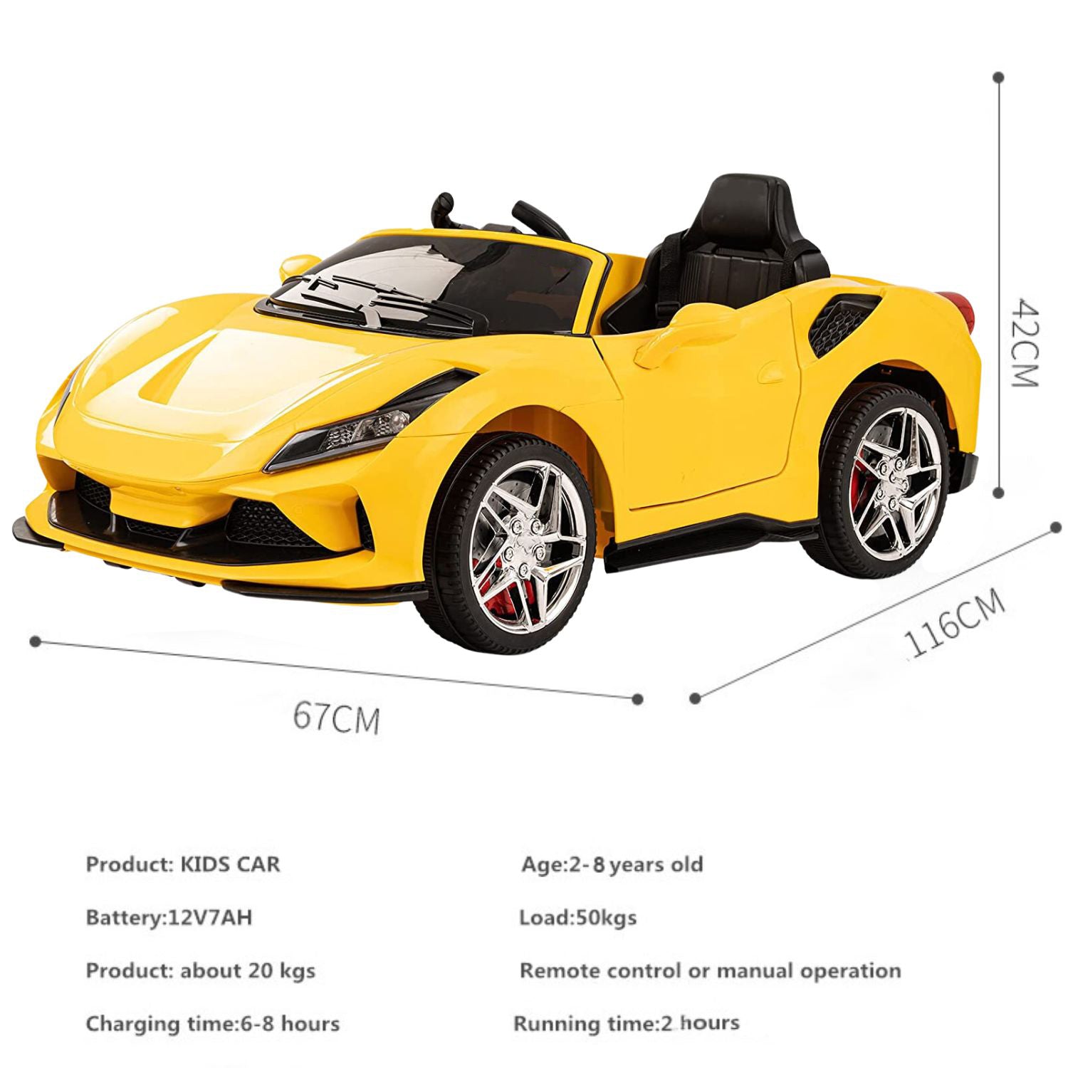 Baby Moo Ferrari F8 12V Battery Operated Ride On Car for Kids | Remote Control | Rechargeable Battery | USB MP3 Player | Ages 2-8 - Yellow - Baby Moo