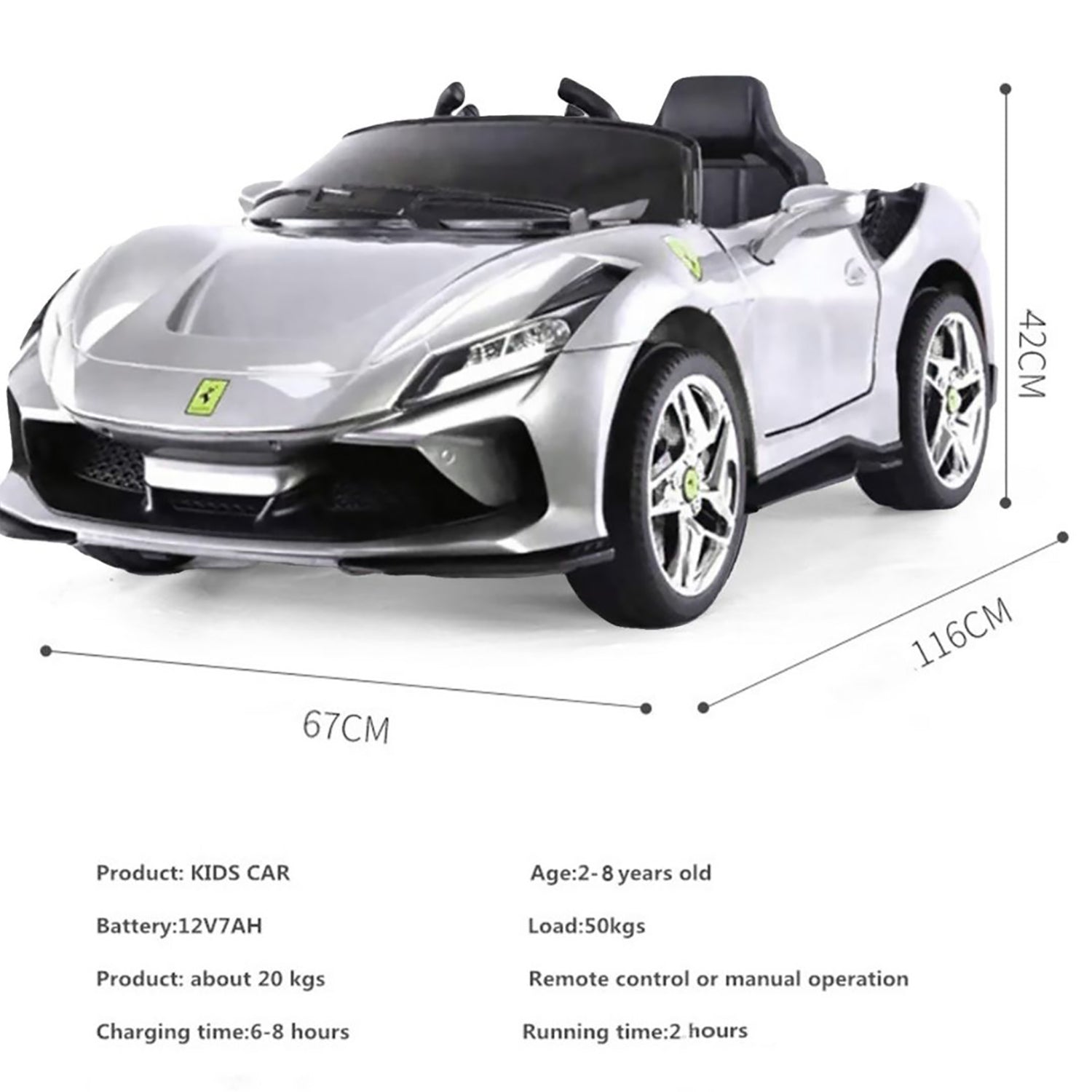 Baby Moo Ferrari F8 12V Battery Operated Ride On Car for Kids | Electric Car with Remote Control | Rechargeable Battery-Powered Toy with LED Lights, Music & USB Port | Age 2-8 - Silver