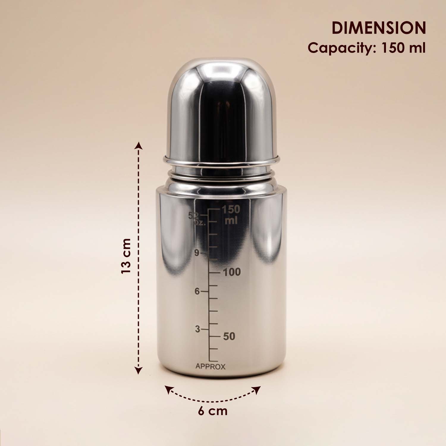 Baby Moo Stainless Steel Feeding Bottle Silver 150 ml