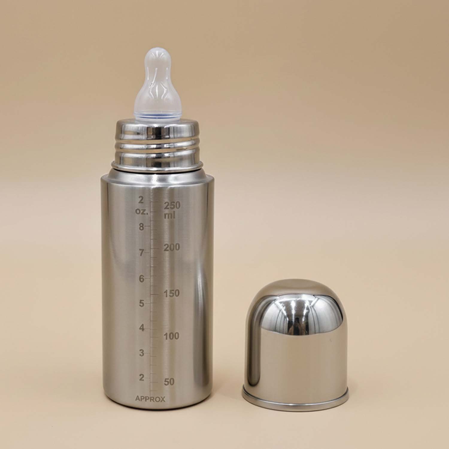 Baby Moo Stainless Steel Feeding Bottle Silver 250 ml