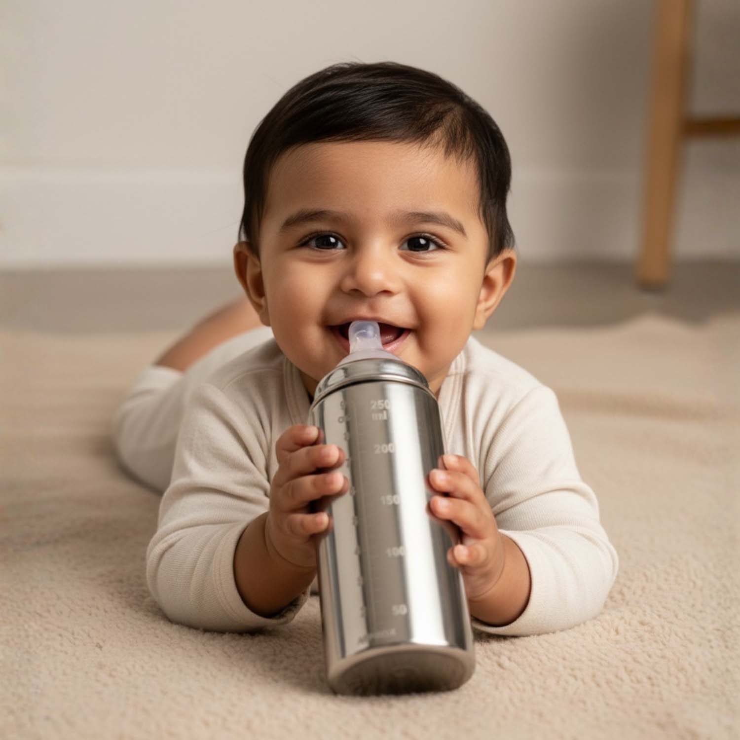 Baby Moo Stainless Steel Feeding Bottle Silver 250 ml