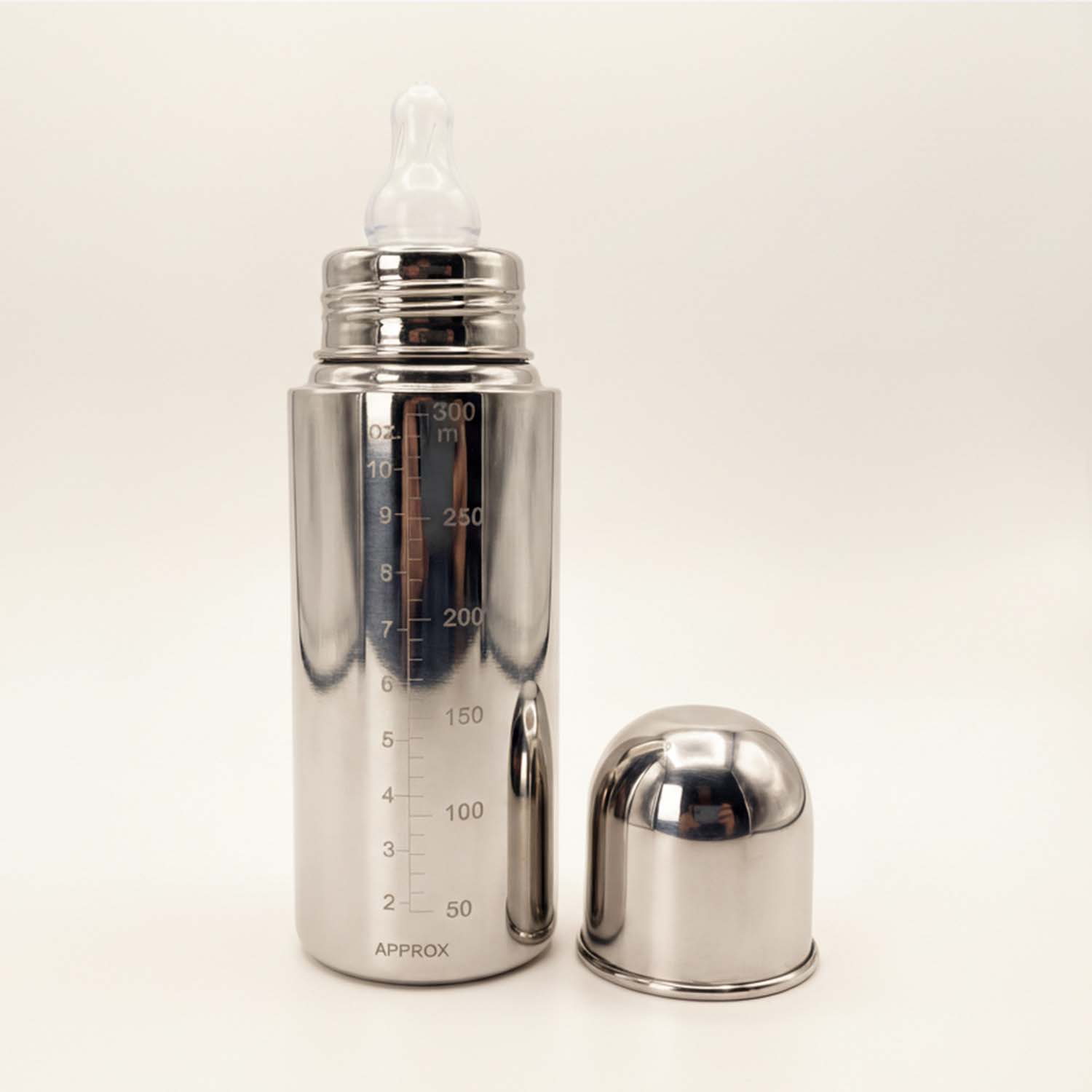 Baby Moo Stainless Steel Feeding Bottle Silver 300 ml