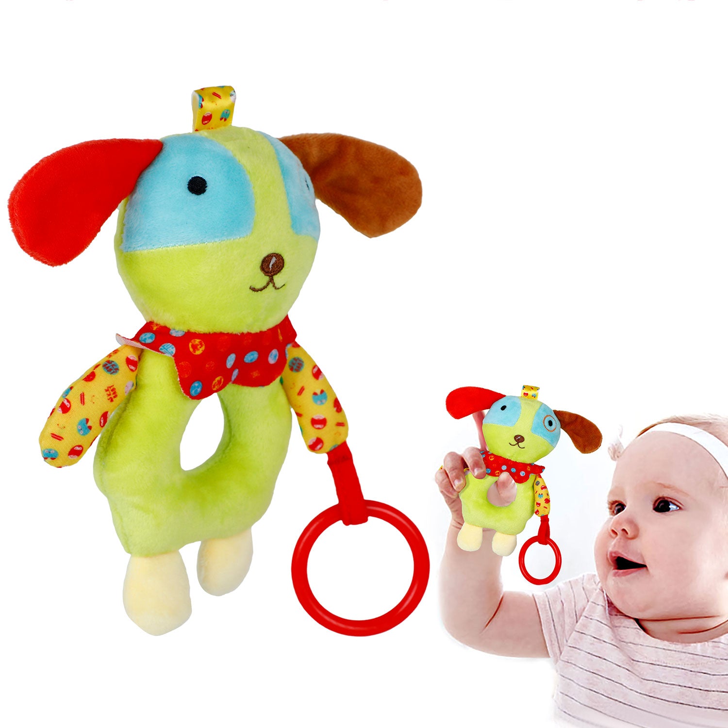 Baby Moo Dog Rustle Paper Handheld Rattle Toy - Green