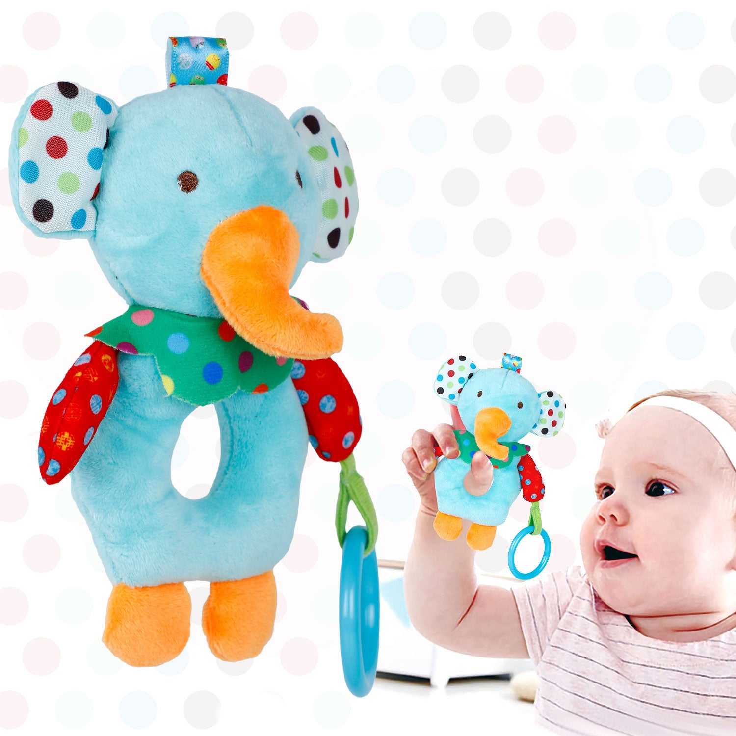Baby Moo Elephant Rustle Paper Handheld Rattle Toy - Blue