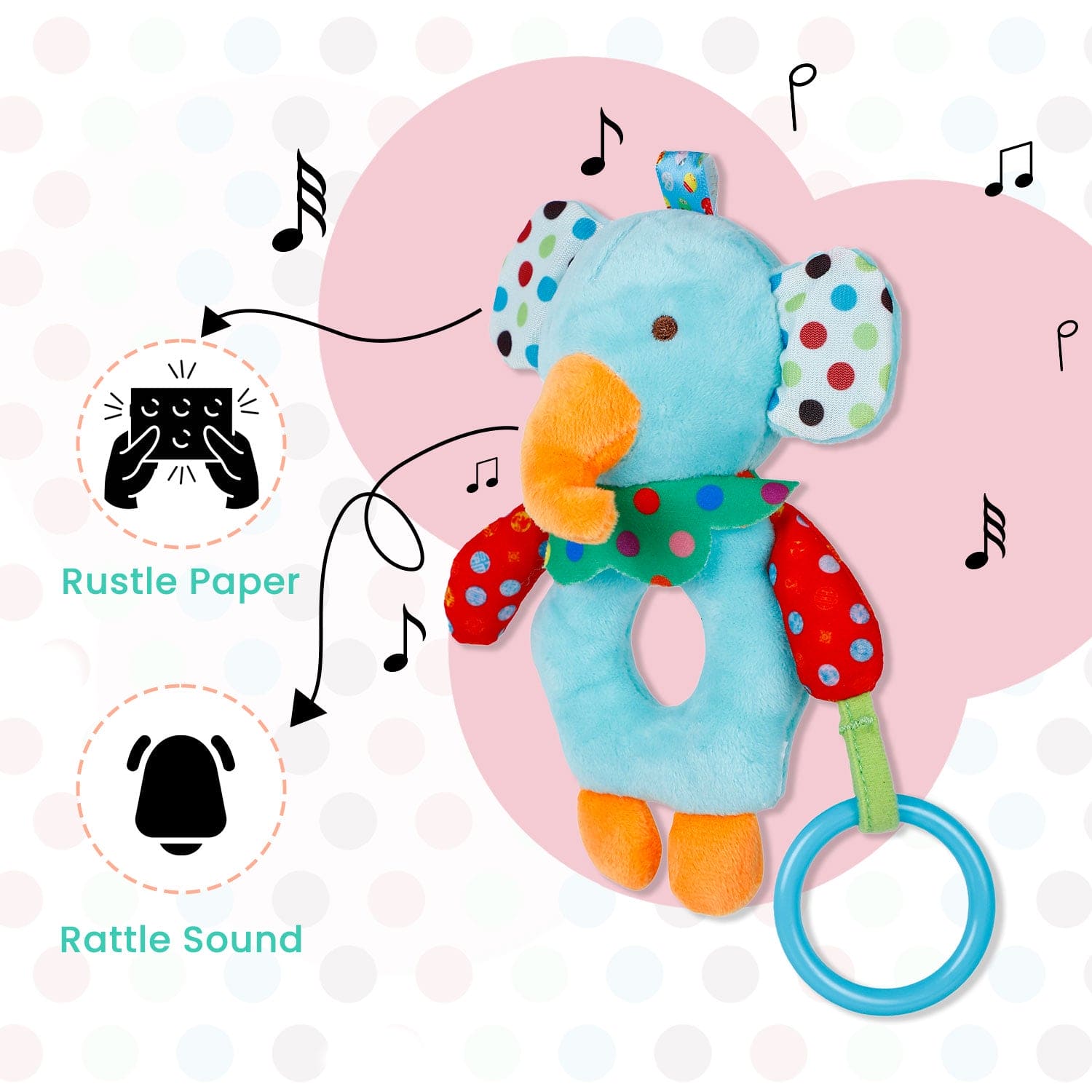 Baby Moo Elephant Rustle Paper Handheld Rattle Toy - Blue