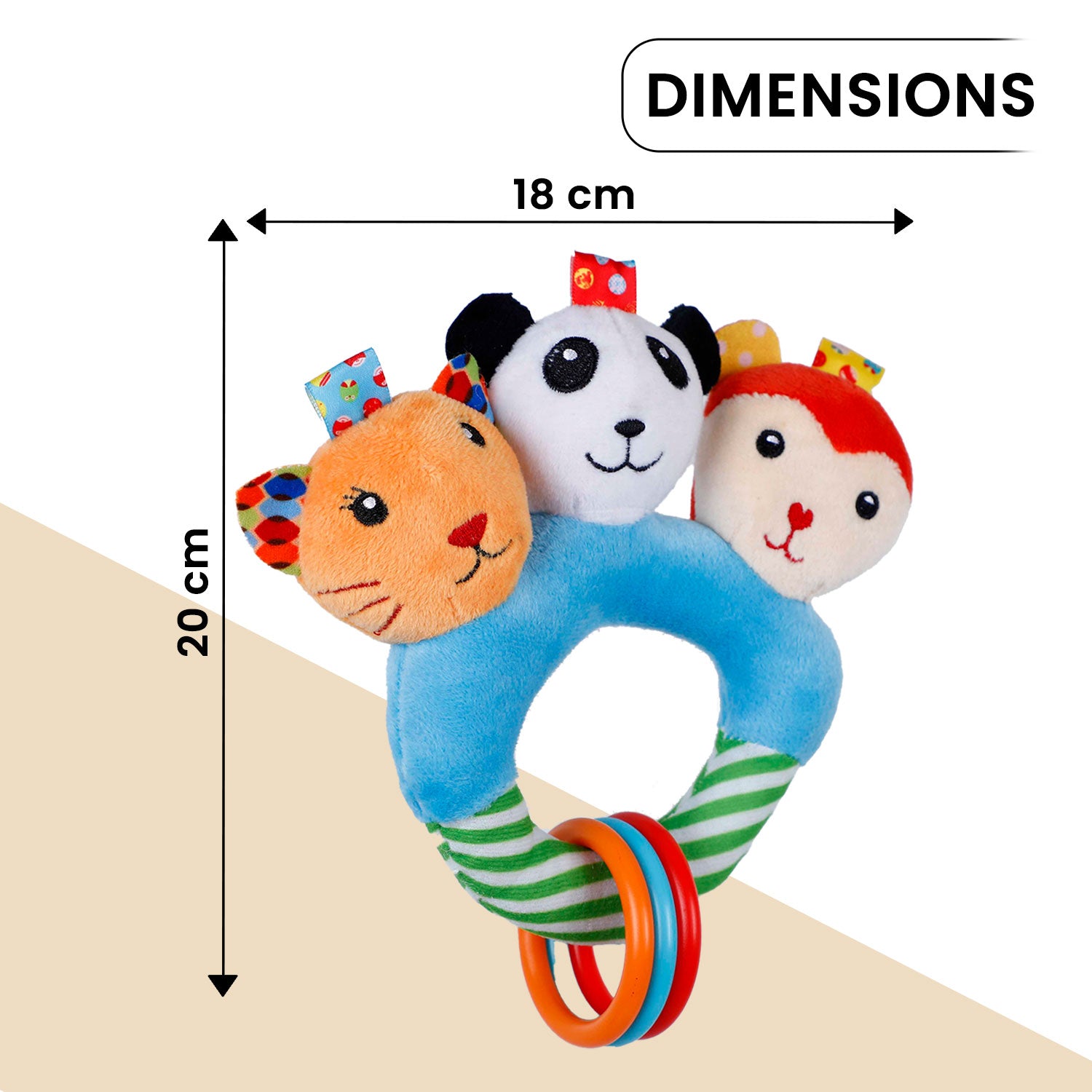 Baby Moo Forest Animals Squeaker Teething Ring Handheld Rattle - Blue