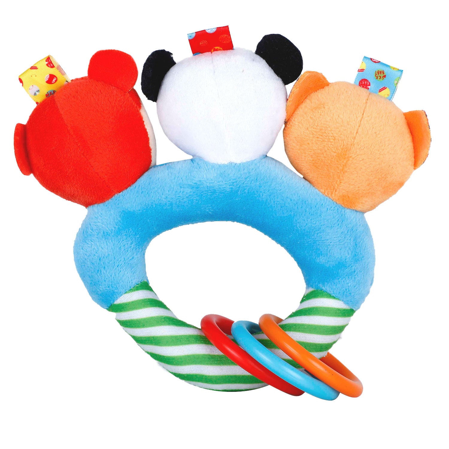 Baby Moo Forest Animals Squeaker Teething Ring Handheld Rattle - Blue