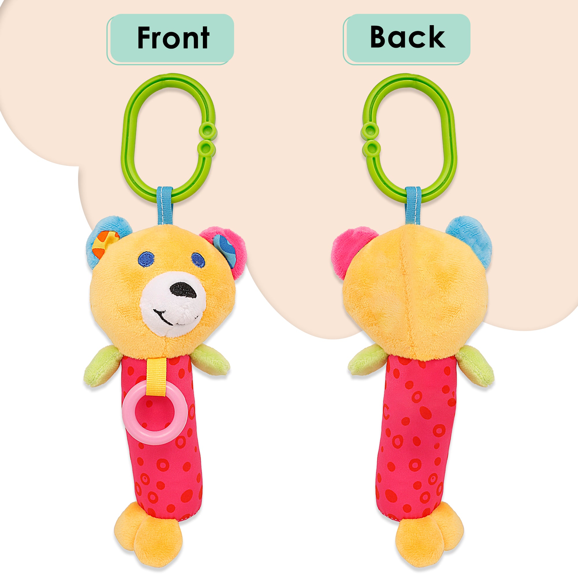 Happy Animal Orange And Pink Rattle