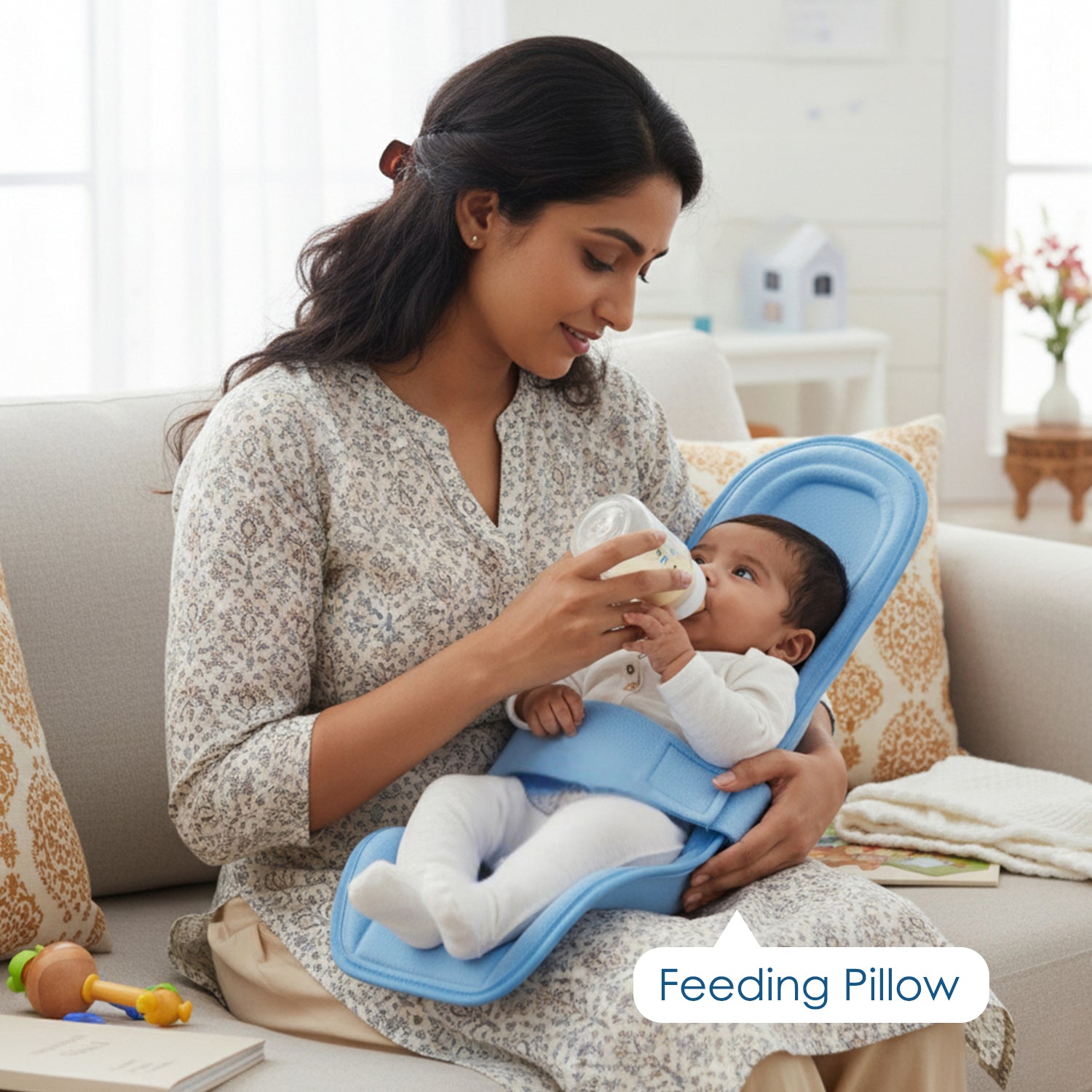 Baby Moo 2-in-1 Ergonomic Baby Carrier & Feeding Pillow - Blue