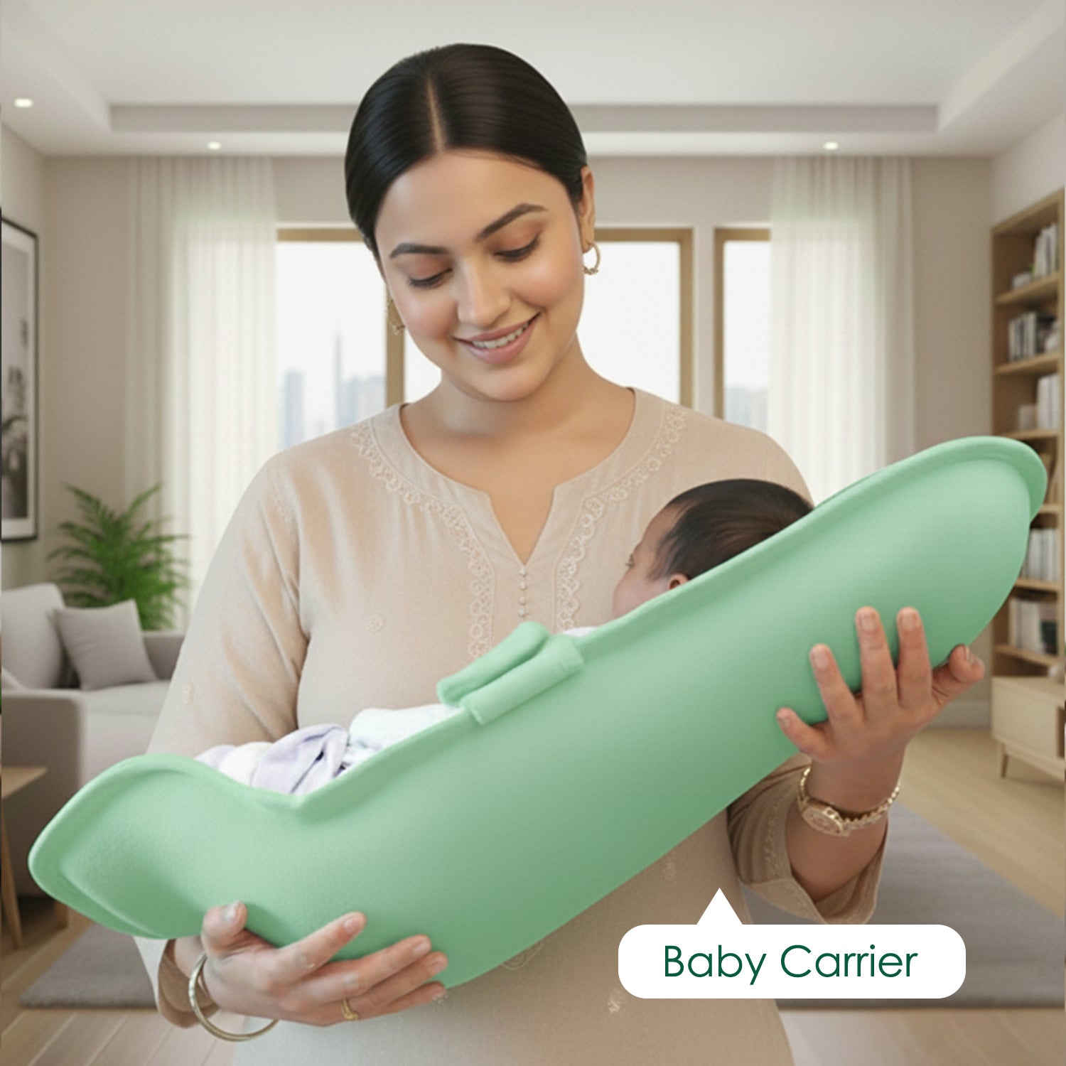 Baby Moo 2-in-1 Ergonomic Baby Carrier & Feeding Pillow - Mint Green