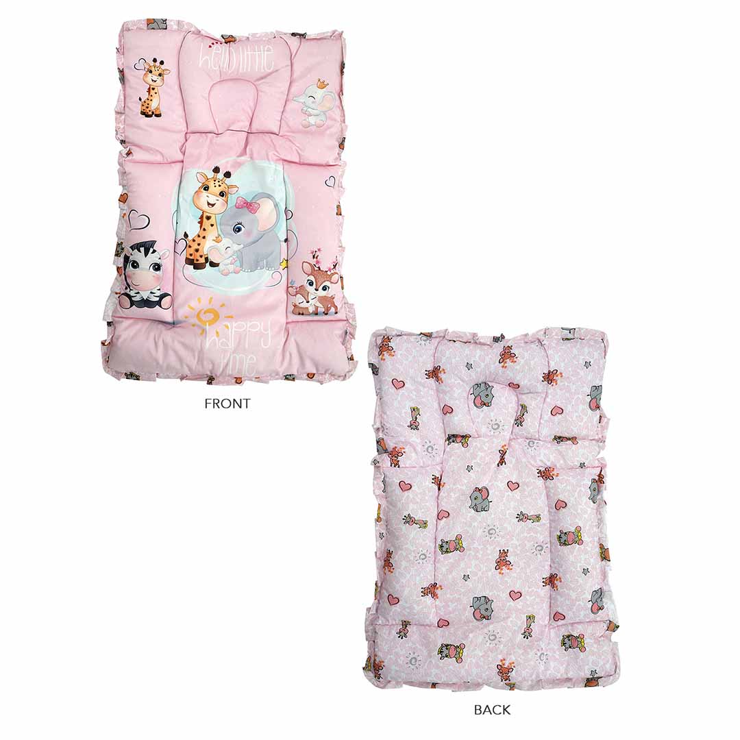 Baby Moo Animal Kingdom Mattress With Fixed Neck Pillow And Bolsters - Pink - Baby Moo