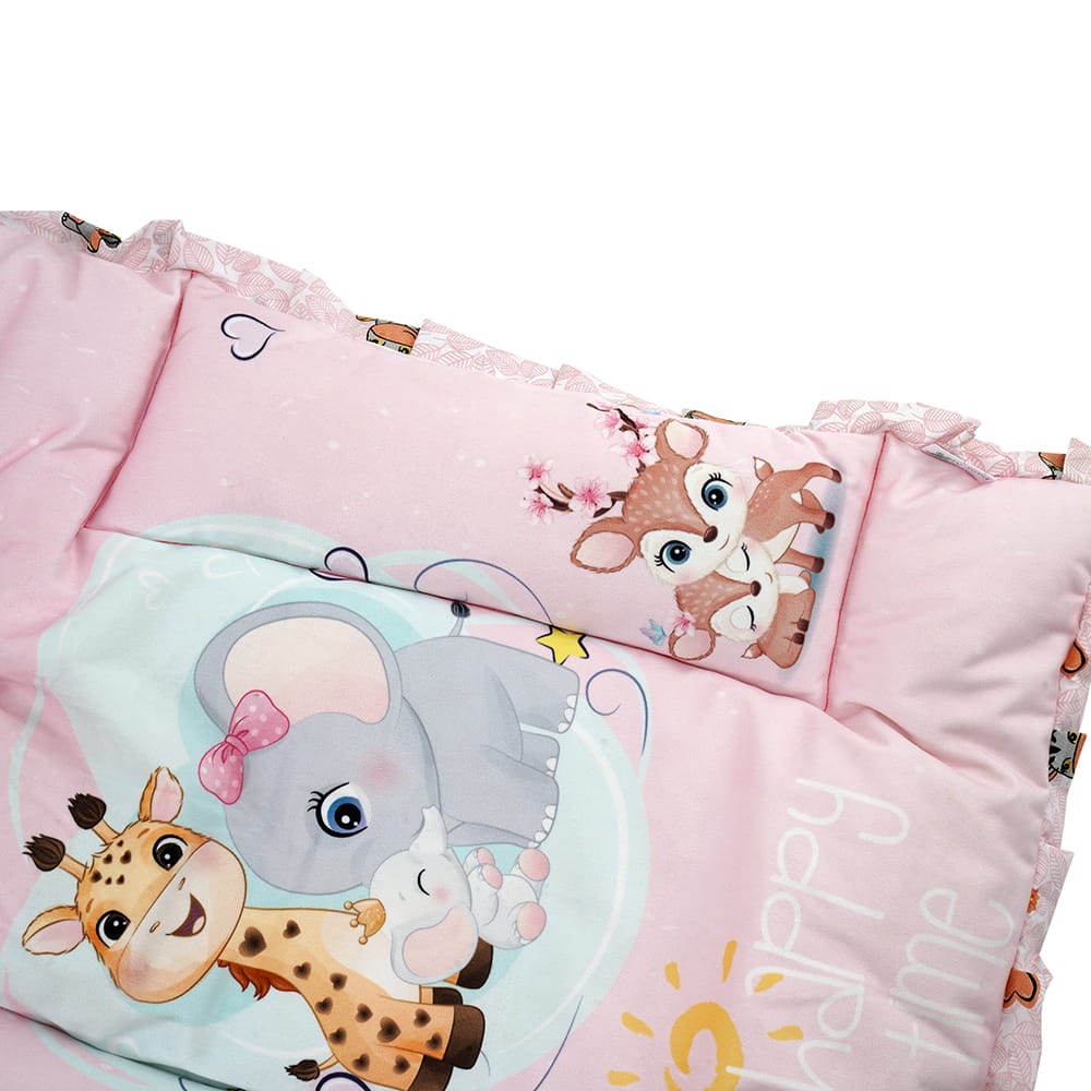 Baby Moo Animal Kingdom Mattress With Fixed Neck Pillow And Bolsters - Pink - Baby Moo