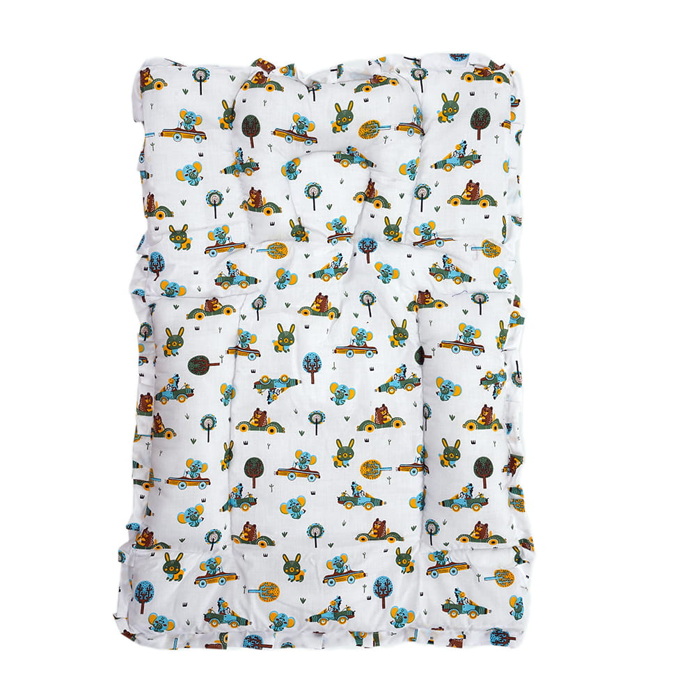 Baby Moo Animal Safari Mattress With Fixed Neck Pillow And Bolsters - Yellow - Baby Moo