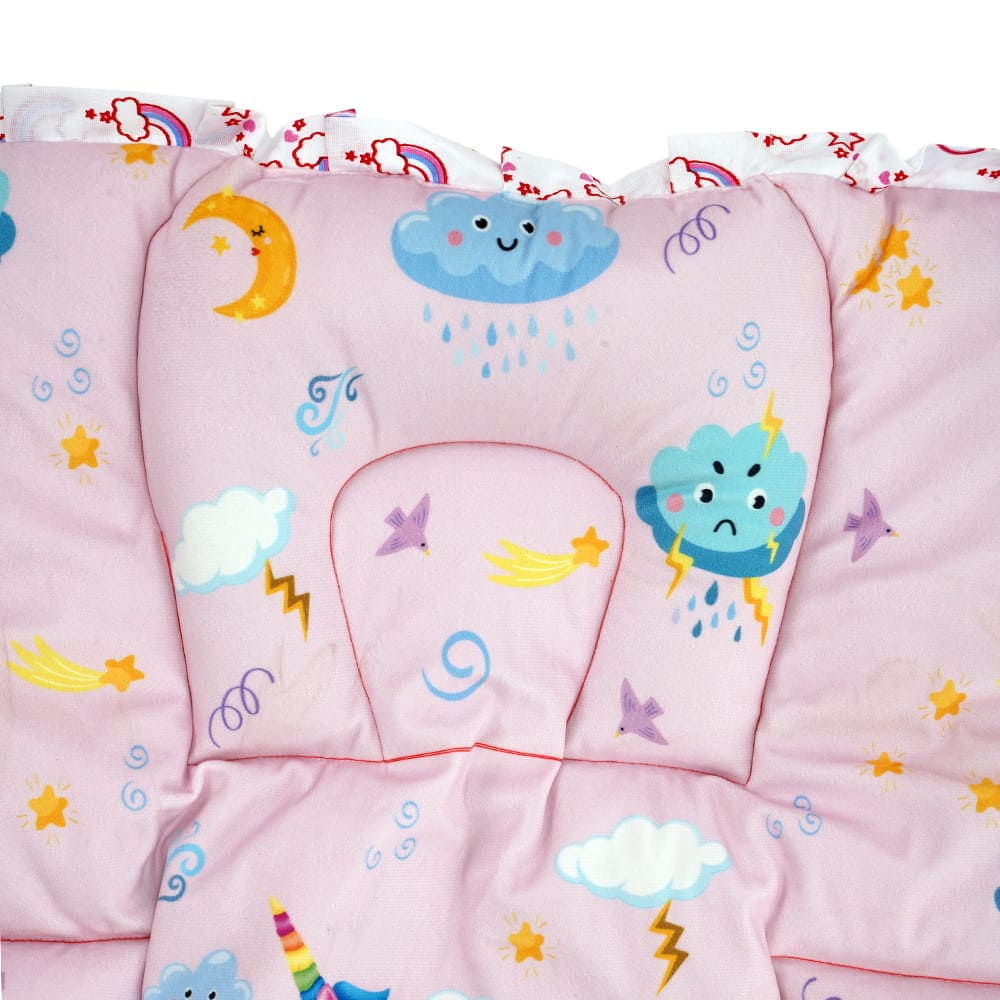 Baby Moo Unicorn Mattress With Fixed Neck Pillow And Bolsters - Pink - Baby Moo