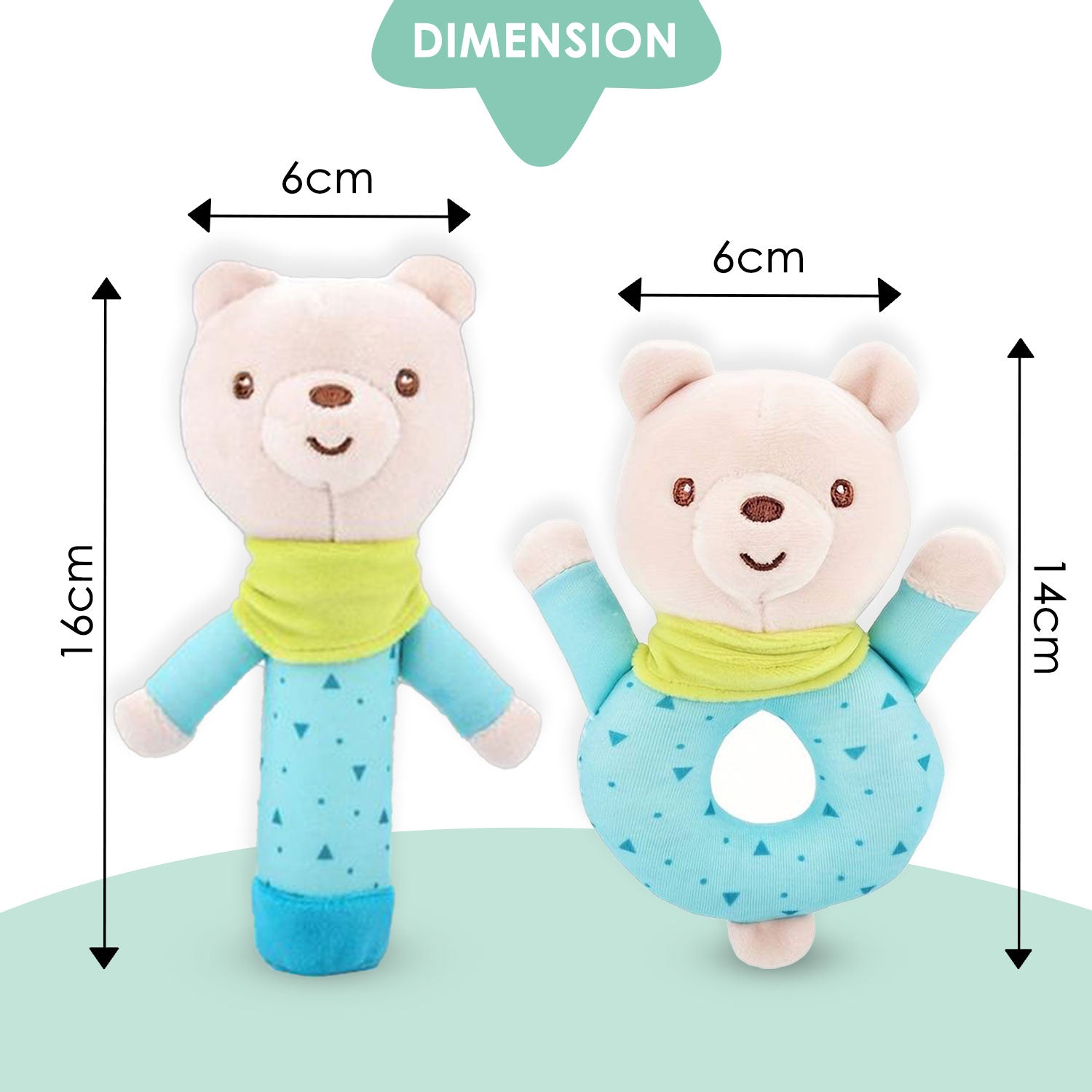 Baby Moo Teddy Tunes 2 Pack Squeaker Handheld Rattle Toy - Green