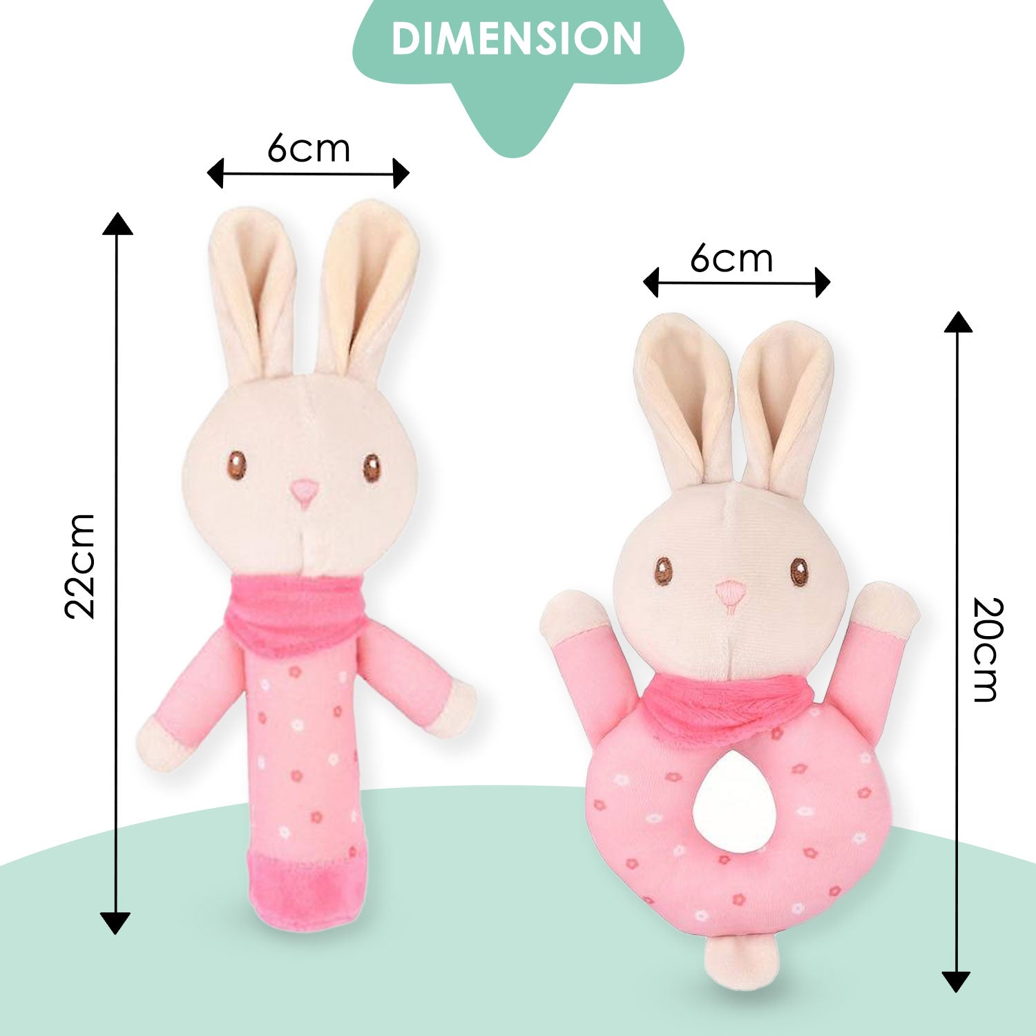 Baby Moo Sweet Bunny 2 Pack Squeaker Handheld Rattle Toy - Pink