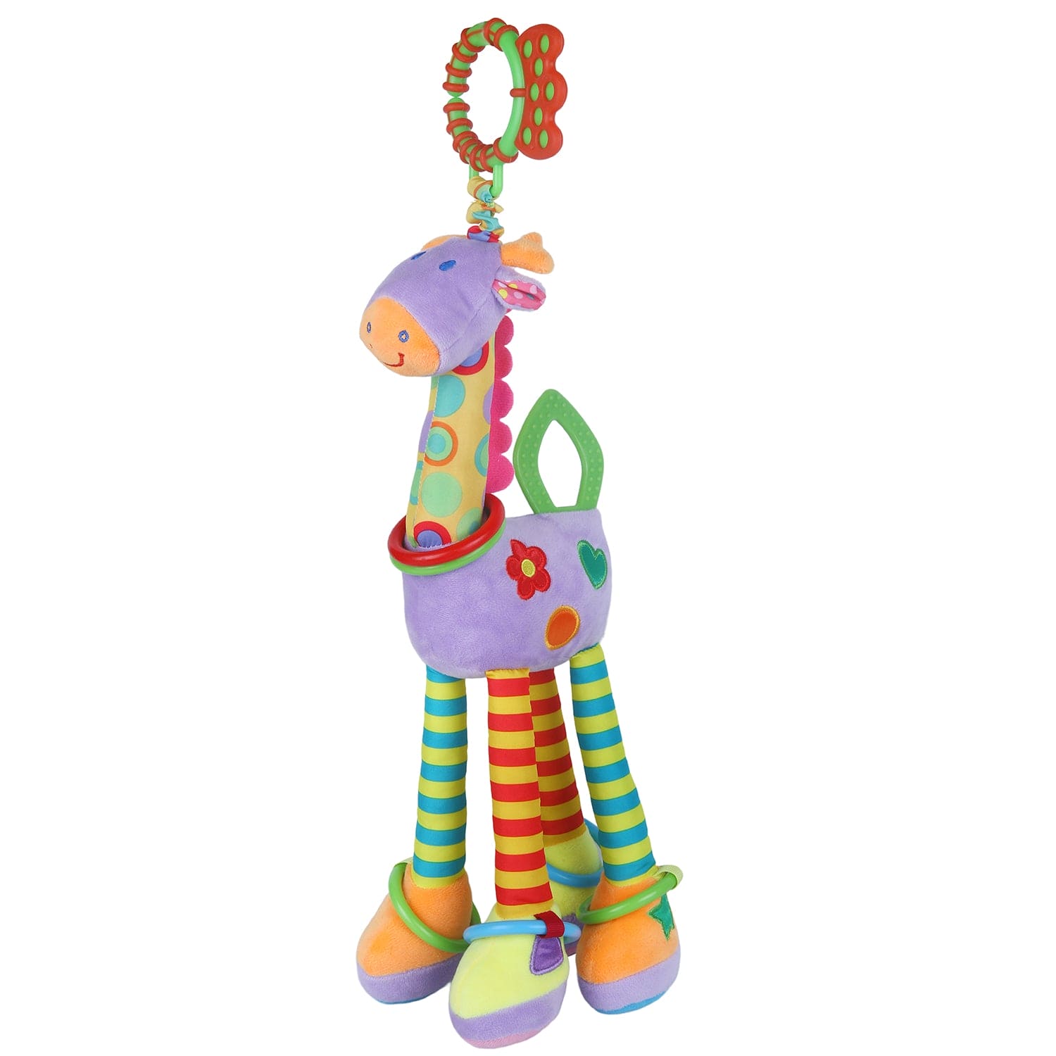 Baby Moo Flexible Giraffe Hanging Toy With Teether - Multicolour