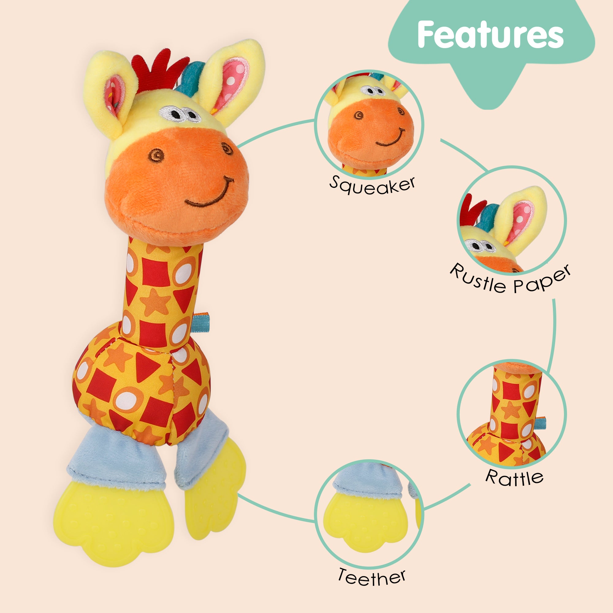 Giraffe Multicolour Soft Rattle With Teether