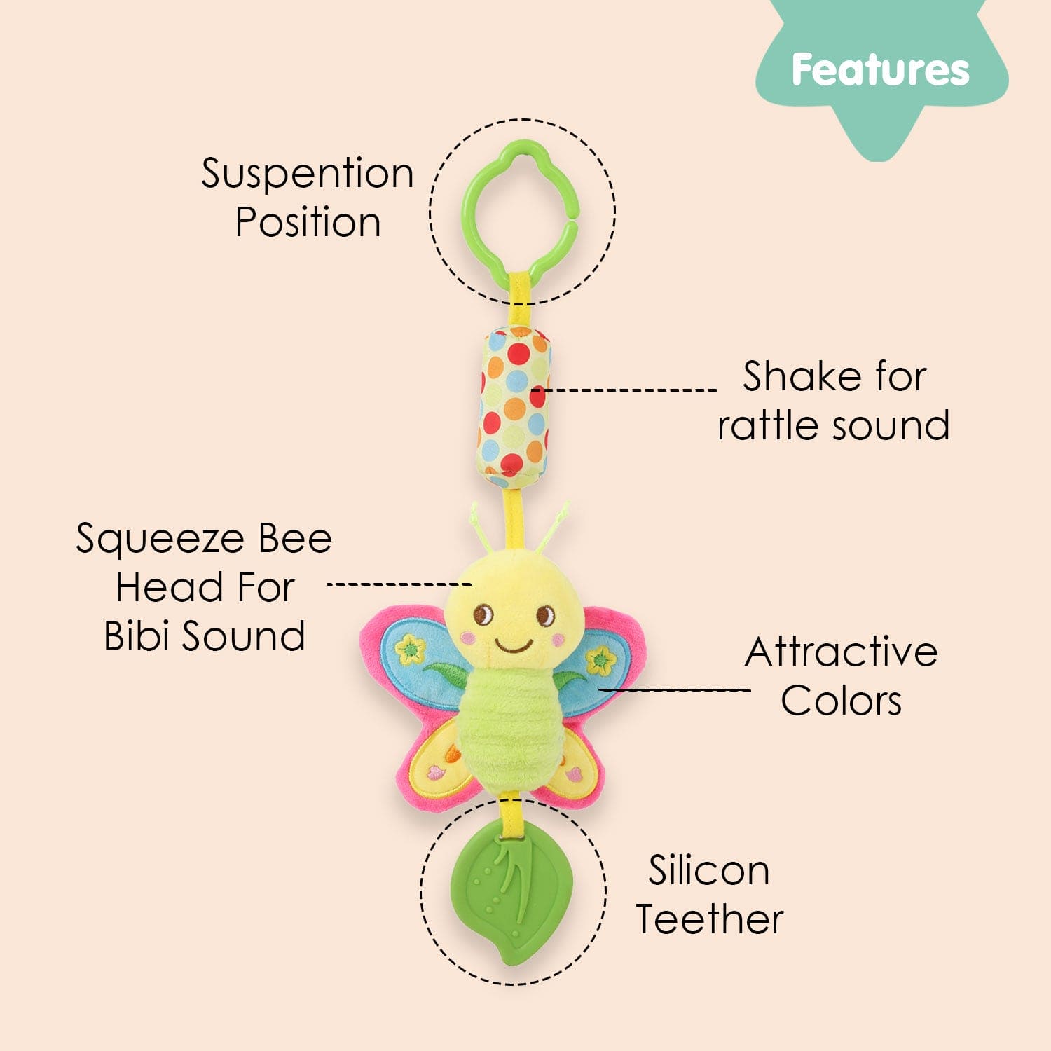 Butterfly Pink Hanging Musical Toy / Wind Chime With Teether