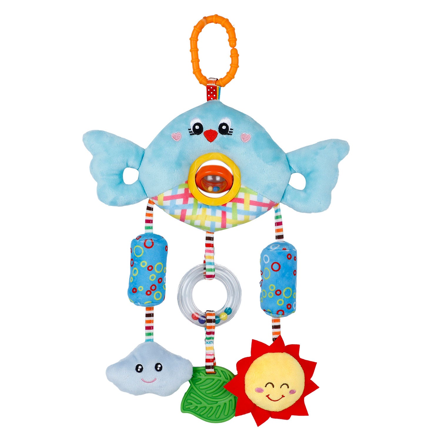 Baby Moo Sunny And Cloudy Wind Chime With Squeaker Hanging Toy With Teether - Blue