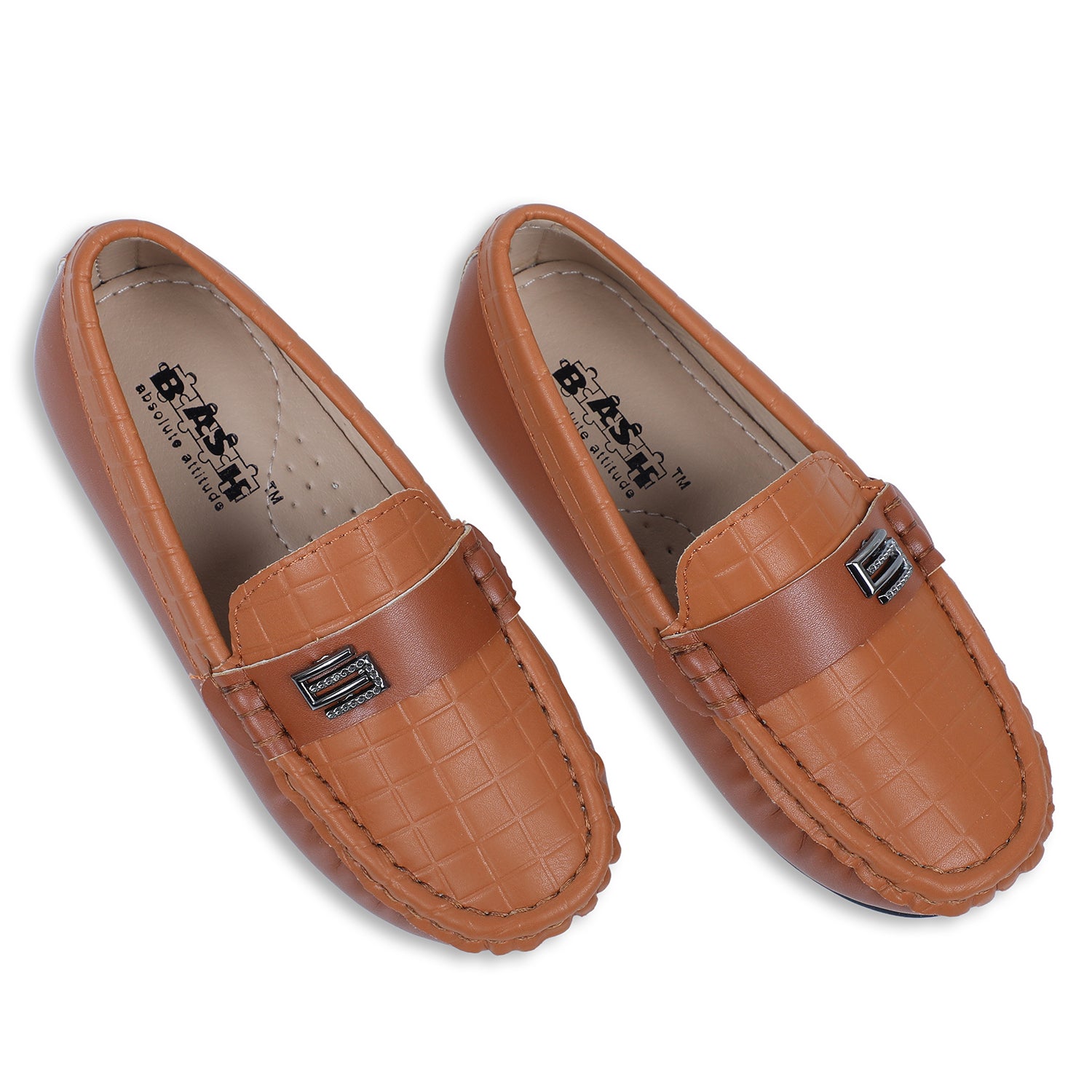 Baby Moo x Bash Kids Embossed Leatherite Loafer Shoes - Tan
