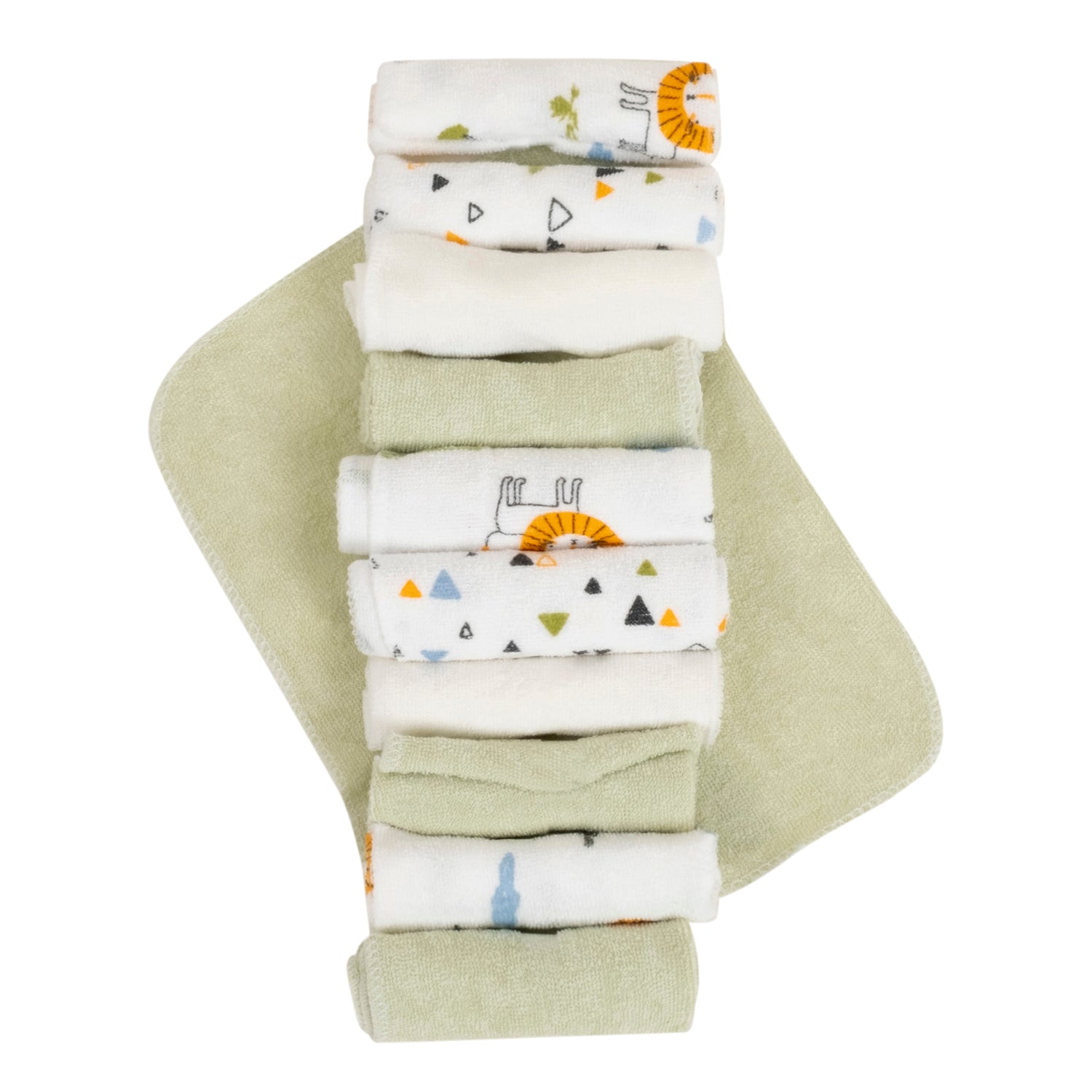 Baby Moo Little Blossoms Soft And Absorbent Handkerchief Napkins For Infant Face And Body Pack Of 12 Wash Cloth - Green
