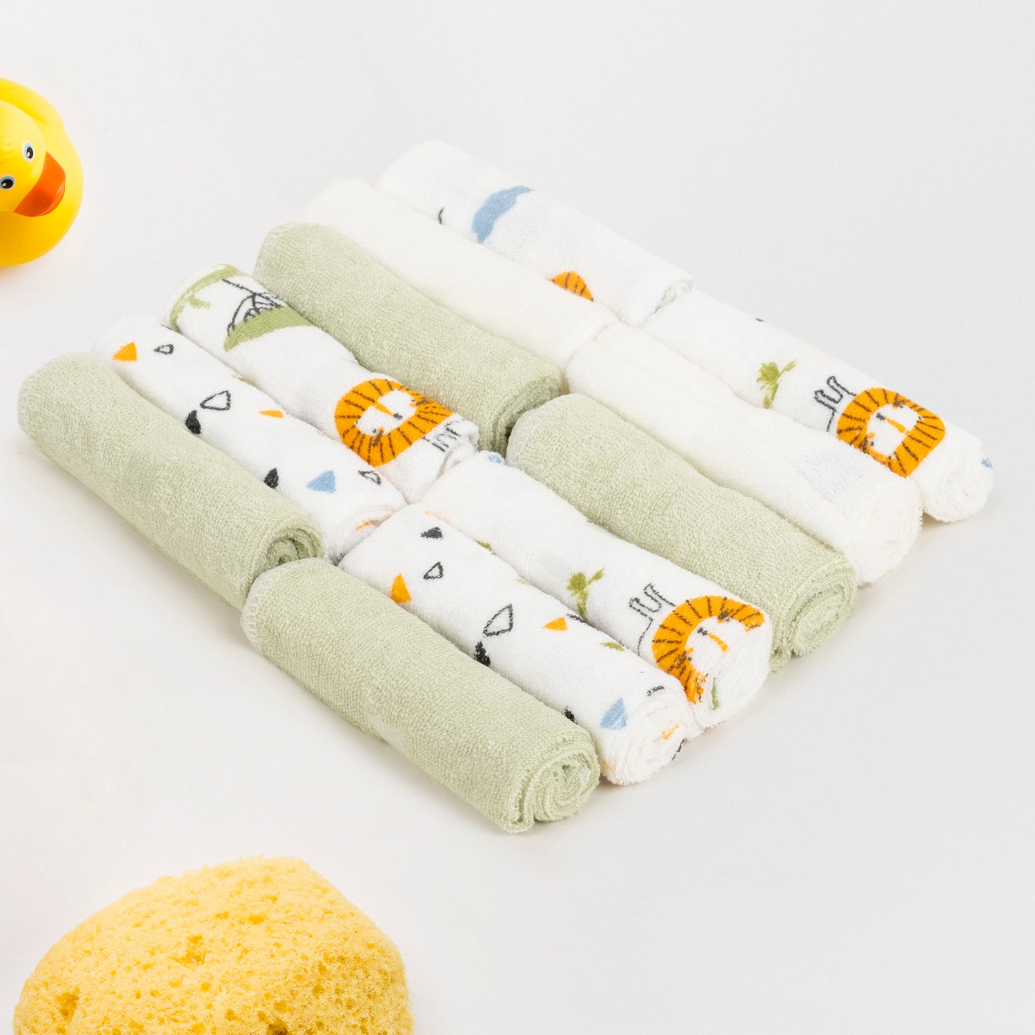Baby Moo Little Blossoms Soft And Absorbent Handkerchief Napkins For Infant Face And Body Pack Of 12 Wash Cloth - Green
