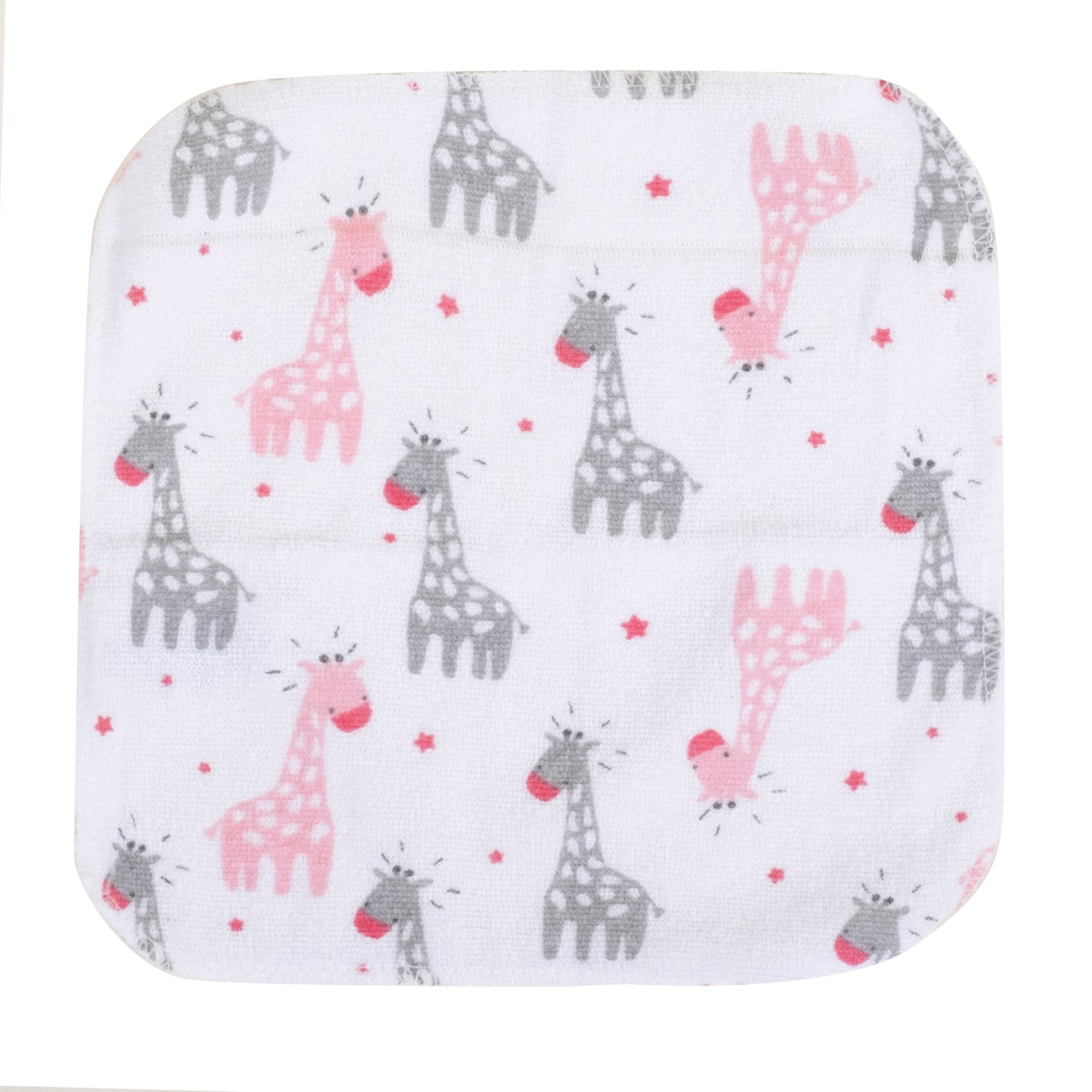 Baby Moo Star And Giraffe Soft And Absorbent Handkerchief Napkins For Infant Face And Body Pack Of 12 Wash Cloth - Pink