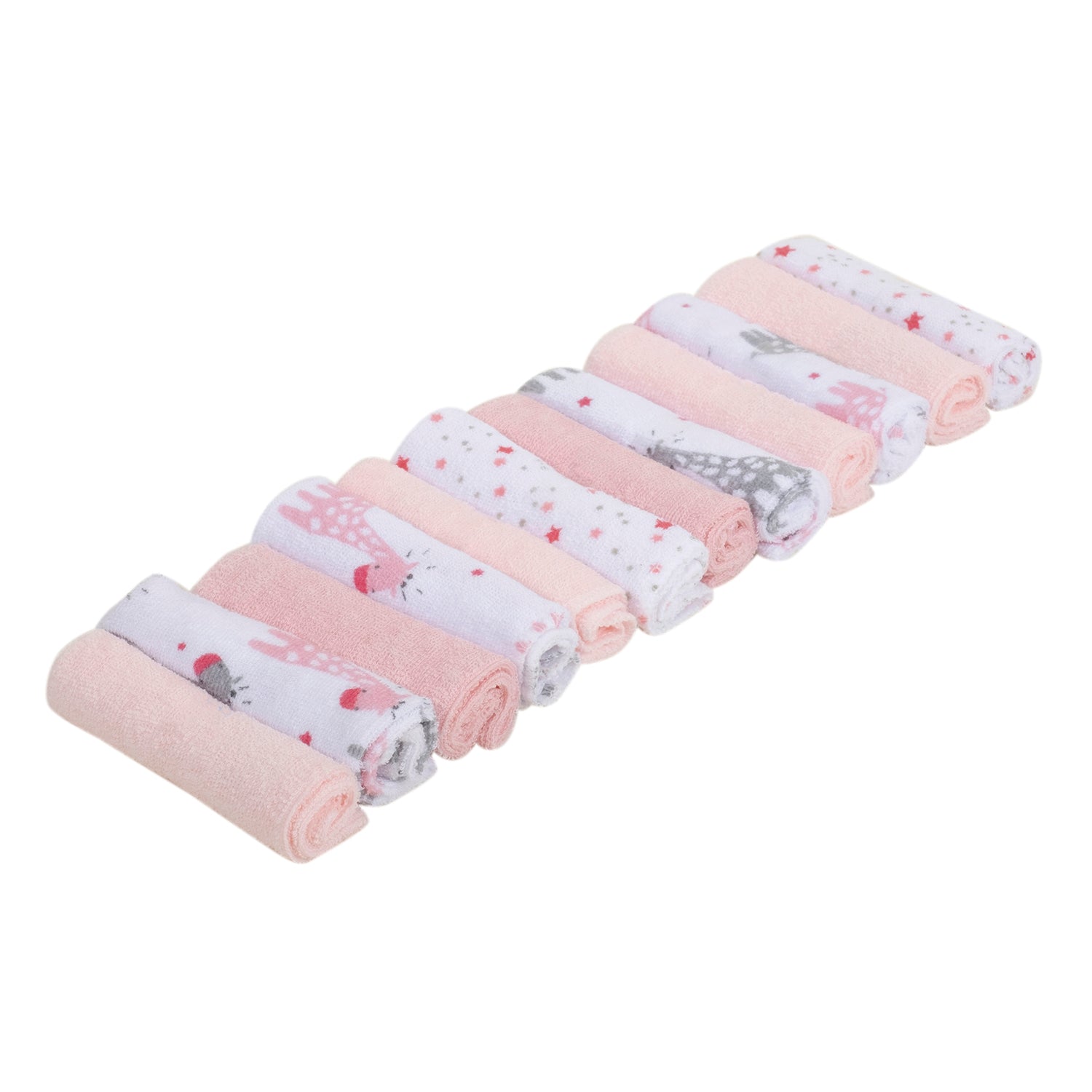Baby Moo Star And Giraffe Soft And Absorbent Handkerchief Napkins For Infant Face And Body Pack Of 12 Wash Cloth - Pink