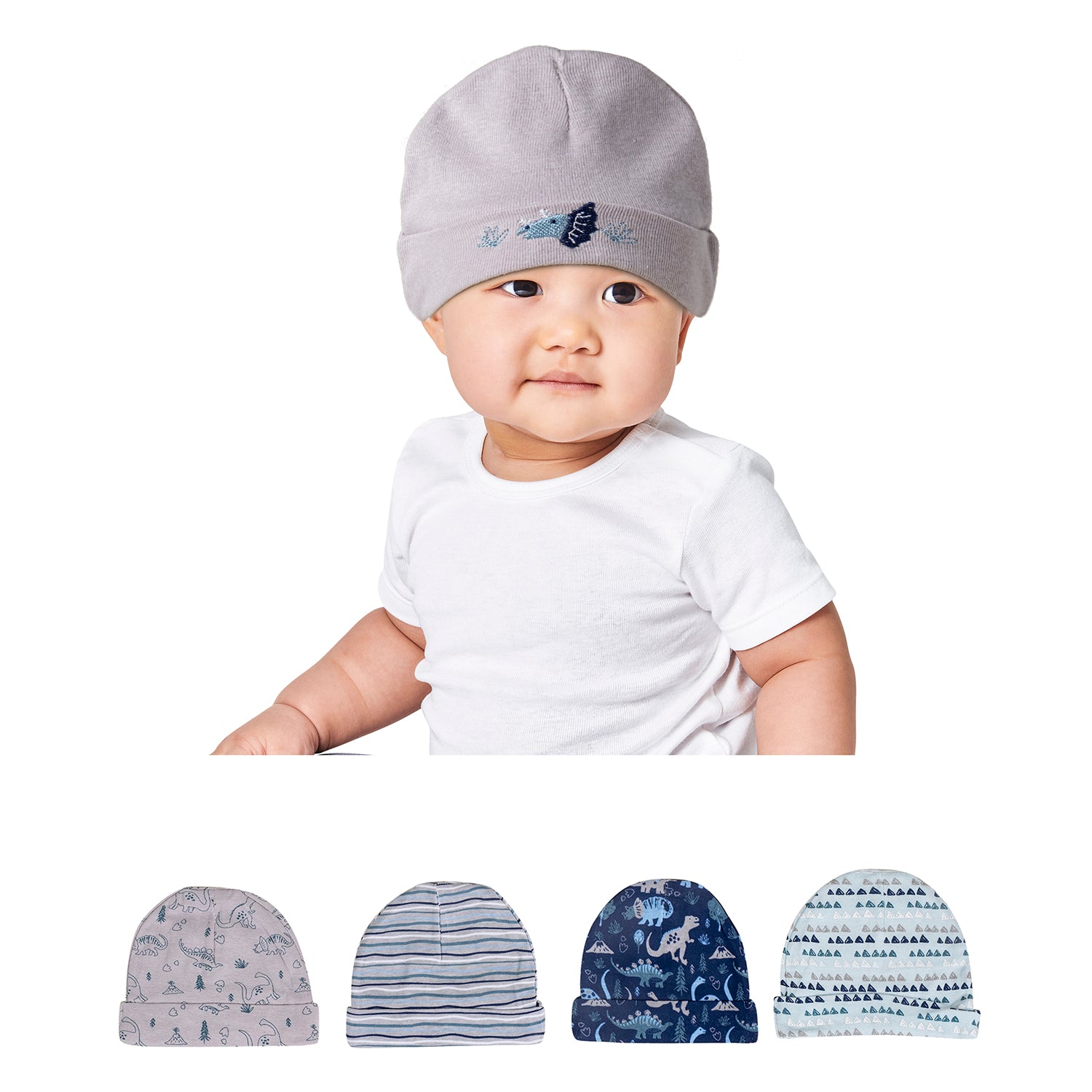 Baby Moo Tiny Trendsetter Infants Ultra Soft 100% Cotton All Season Pack of 5 Caps - Peach