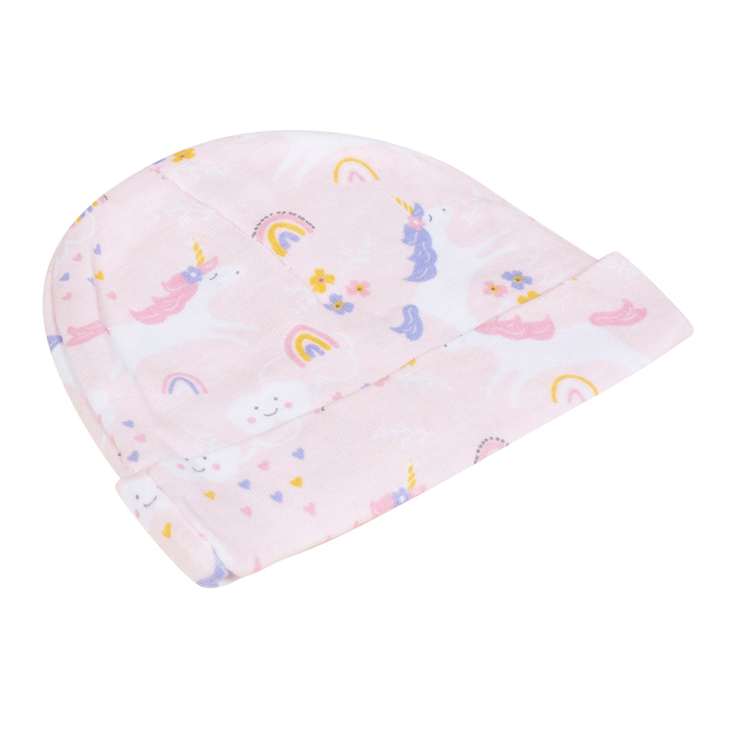 Baby Moo Rainbow Unicorn Infants Ultra Soft 100% Cotton All Season Pack of 5 Caps - Pink