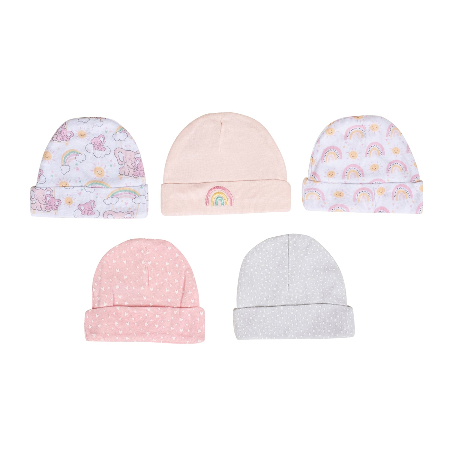 Baby Moo Princess Perfection Infants Ultra Soft 100% Cotton All Season Pack of 5 Caps - Pink