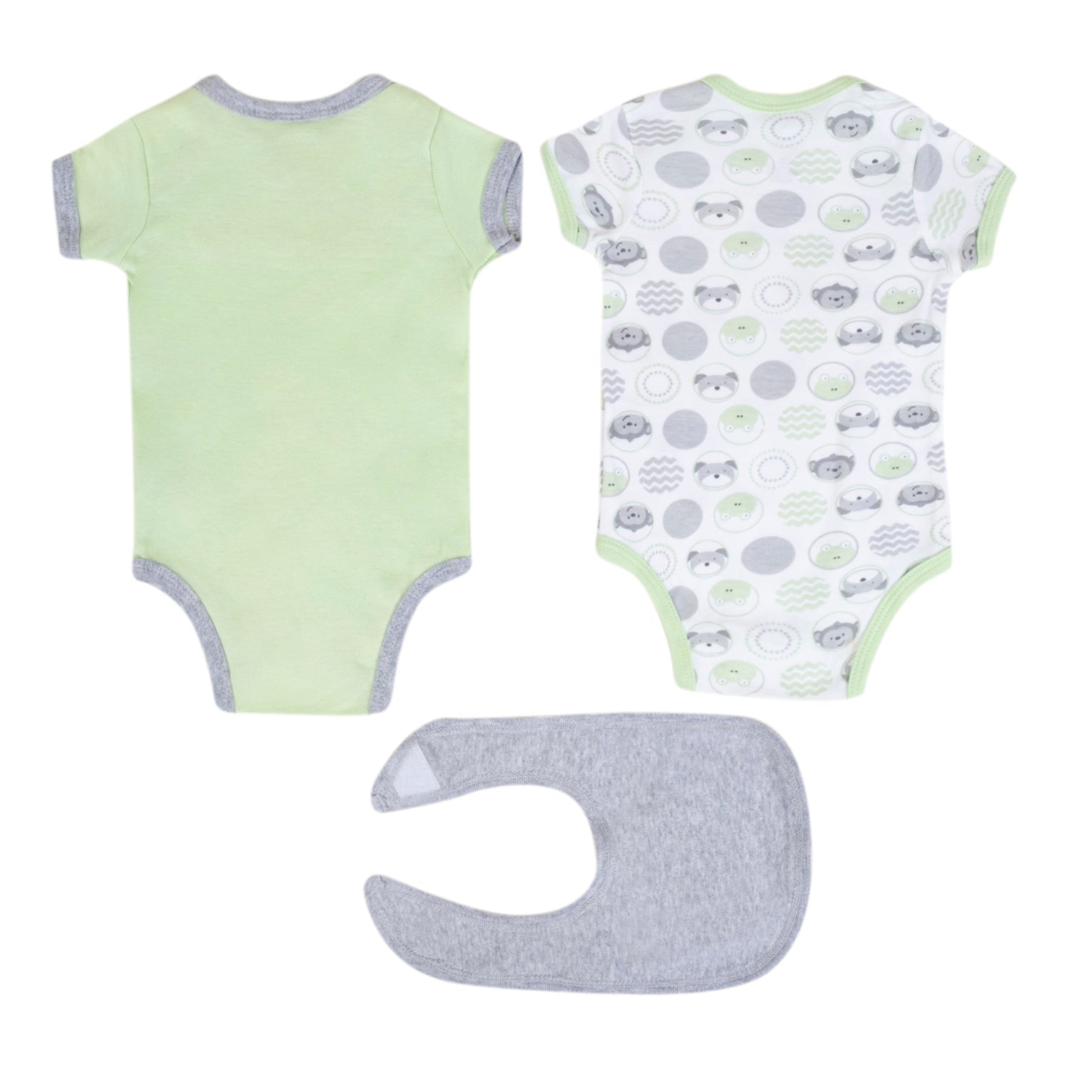Baby Moo Peek A Boo Gift Set 5 Piece With Bodysuits, Pyjama, Bib And Socks - Green, Grey