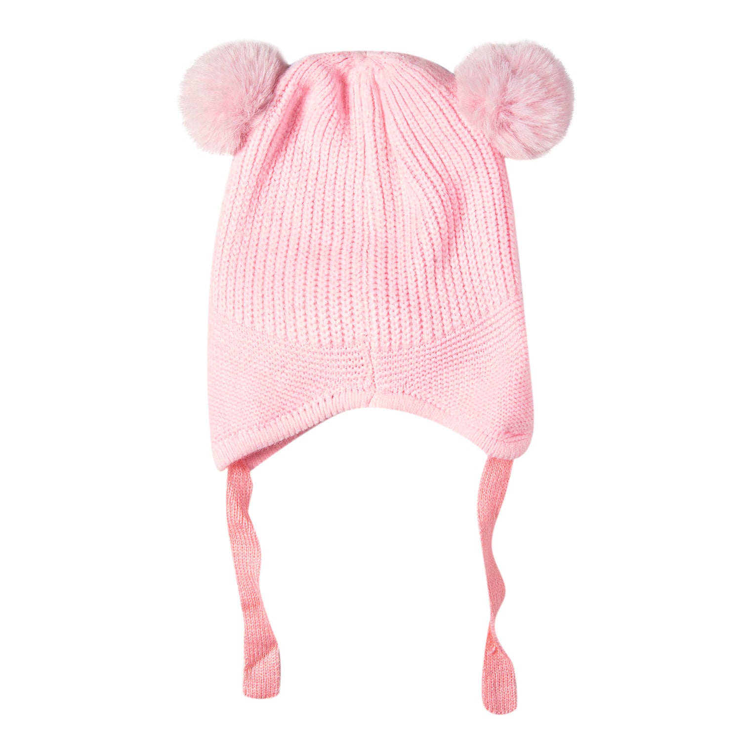 Knit Woollen Cap With Tie Knot For Ear Protection Solid Light Pink