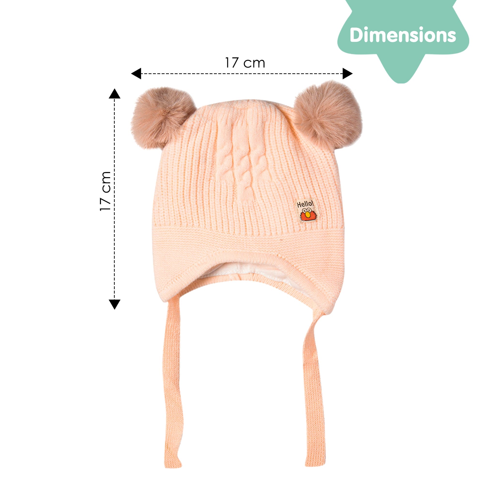 Knit Woollen Cap With Tie Knot For Ear Protection Solid Peach