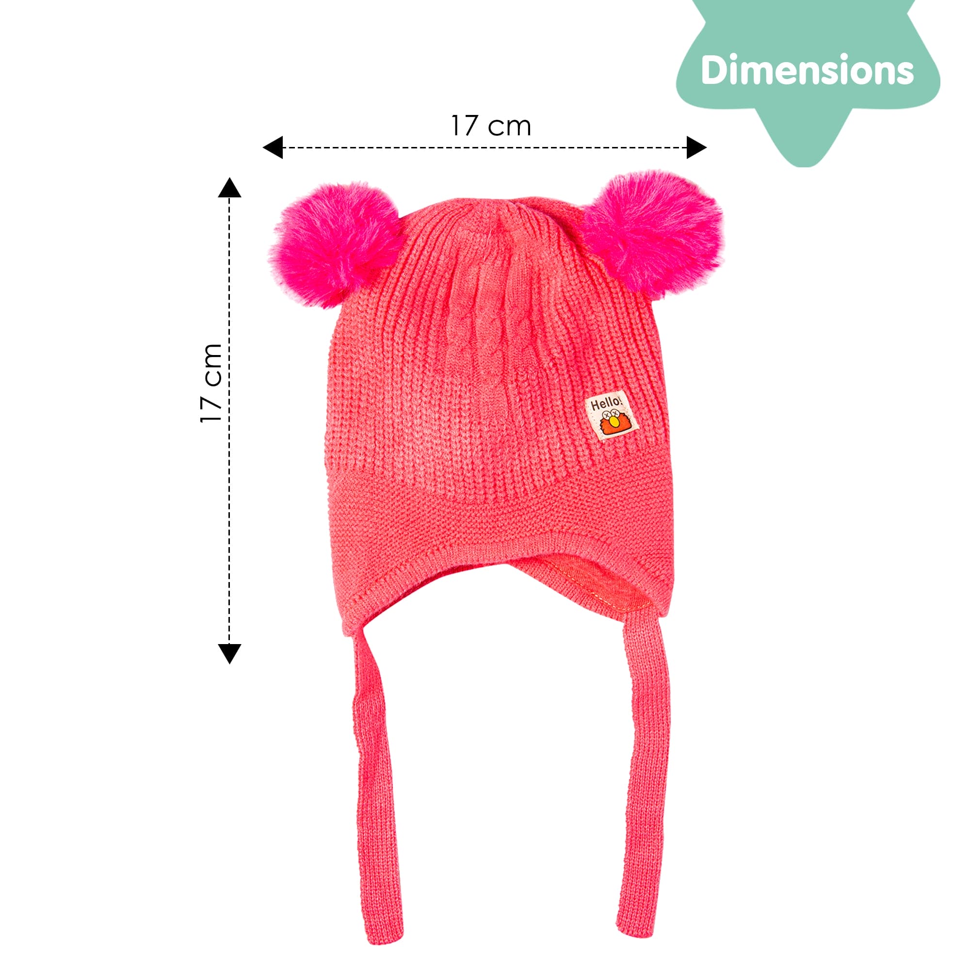 Knit Woollen Cap With Tie Knot For Ear Protection Solid Pink