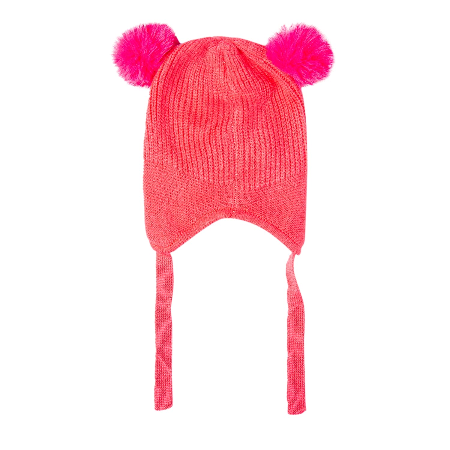 Knit Woollen Cap With Tie Knot For Ear Protection Solid Pink