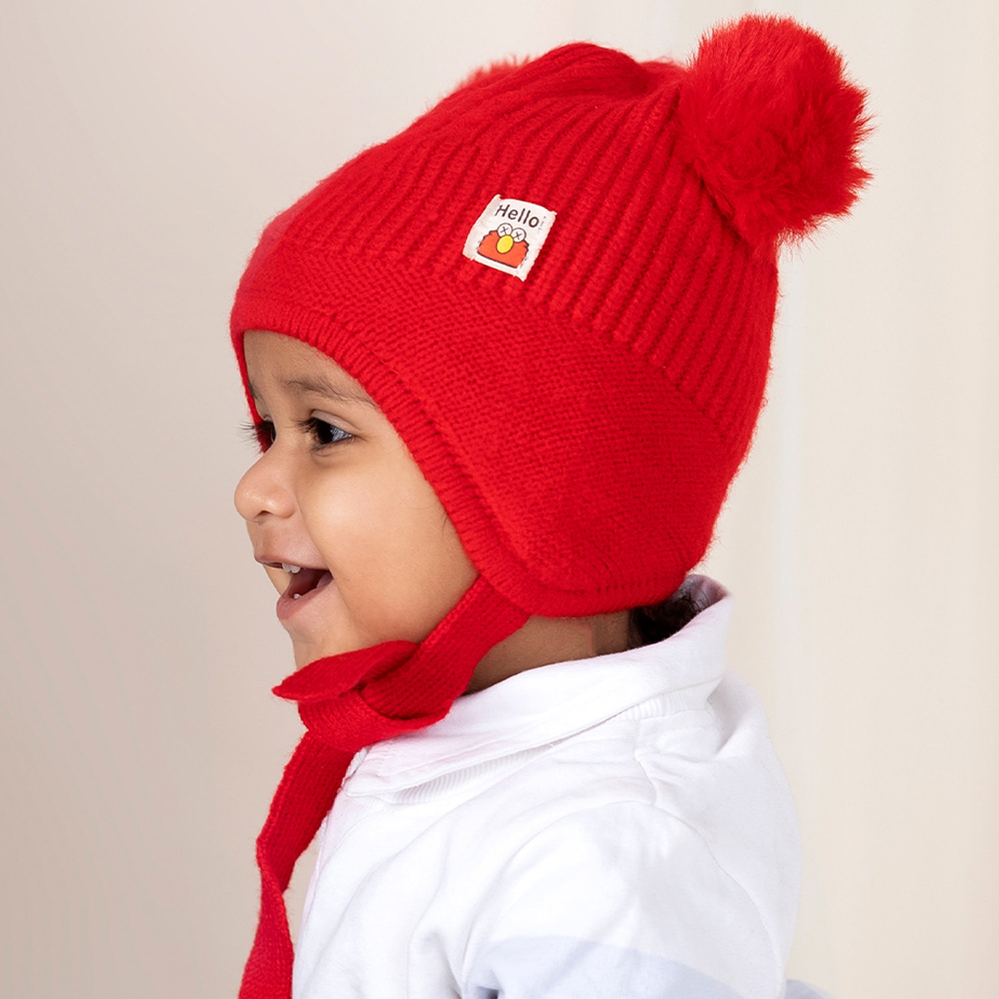 Baby Moo Solid Infant To Toddler Winter Beanie Woollen Cap - Red