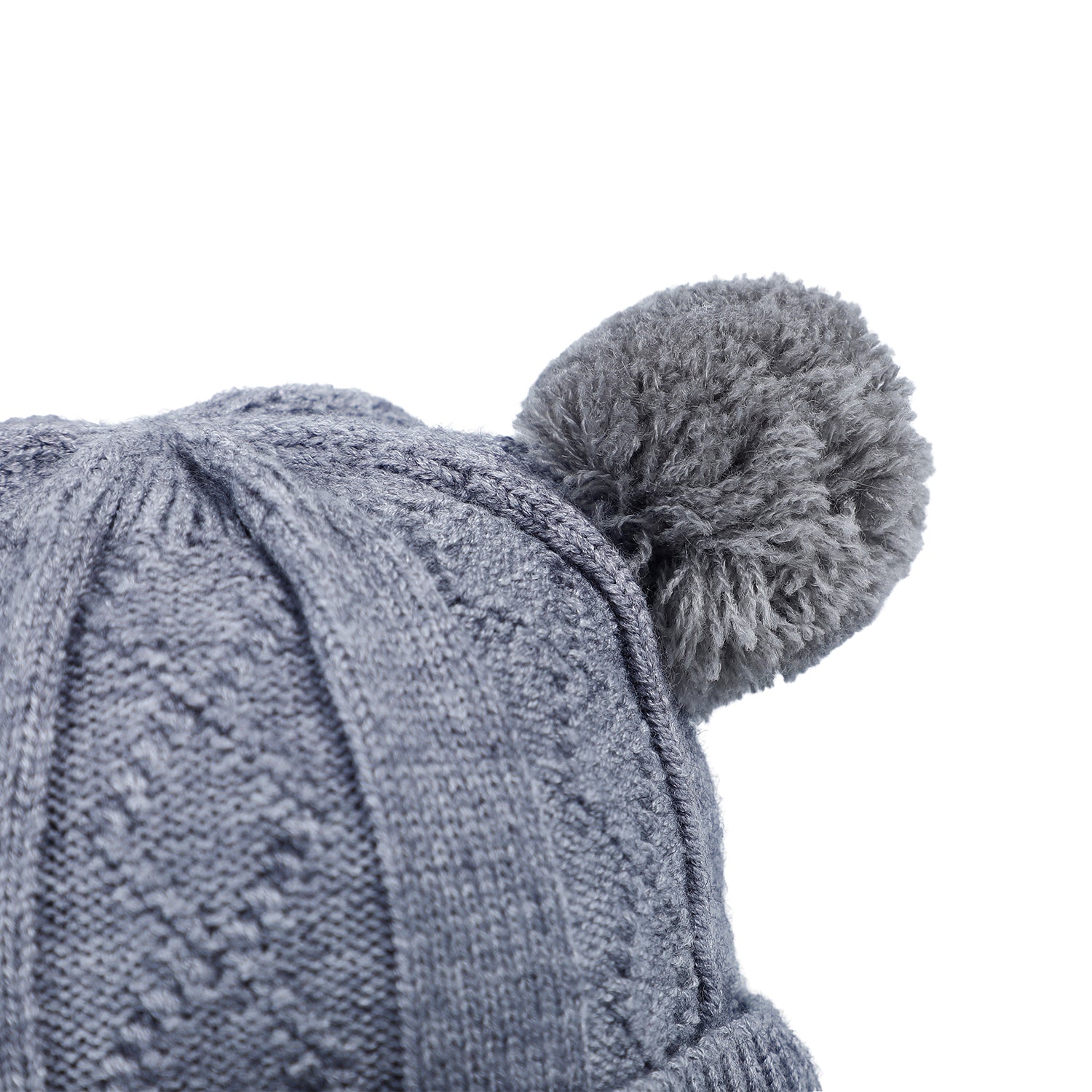 Knit Woollen Cap With Tie For Ear Cover Starry Pom Pom Grey - Baby Moo