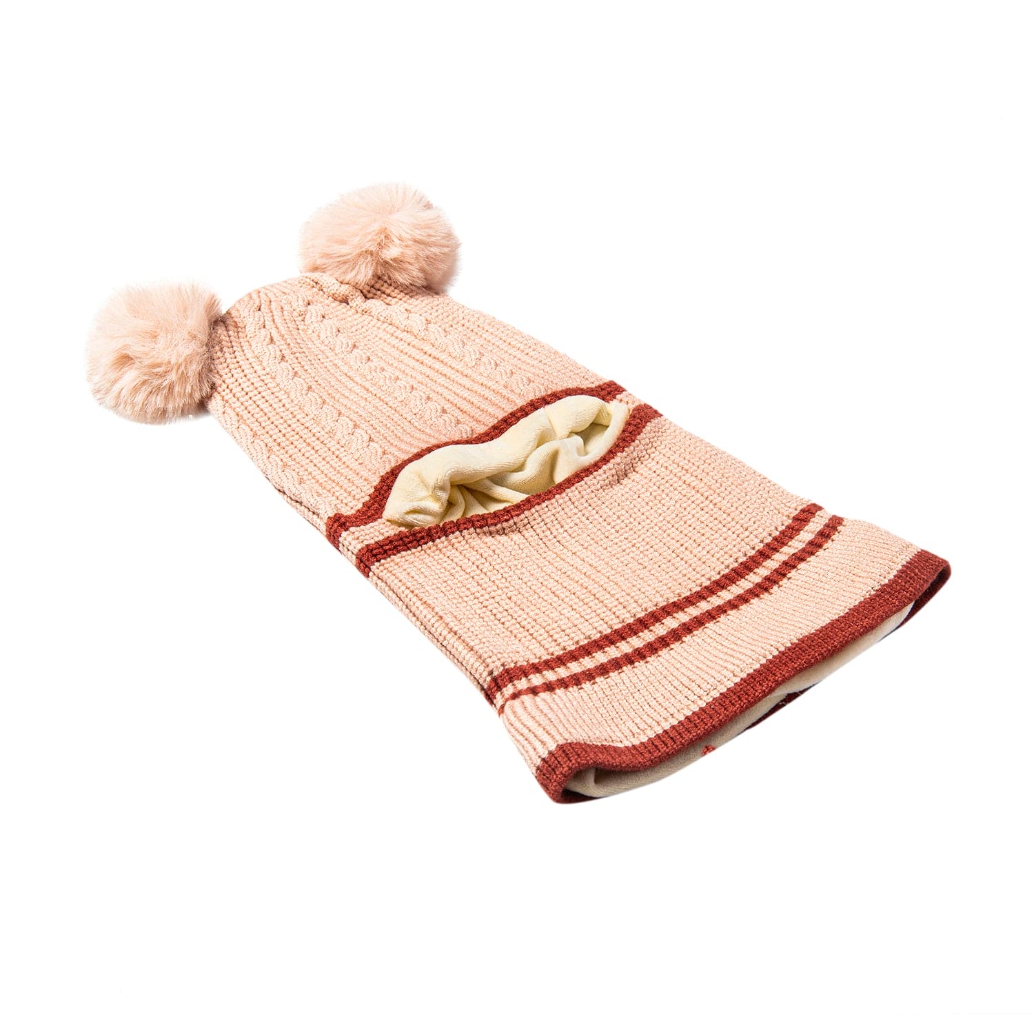 Winter Monkey Cap Woollen Hat Pom Pom Beige