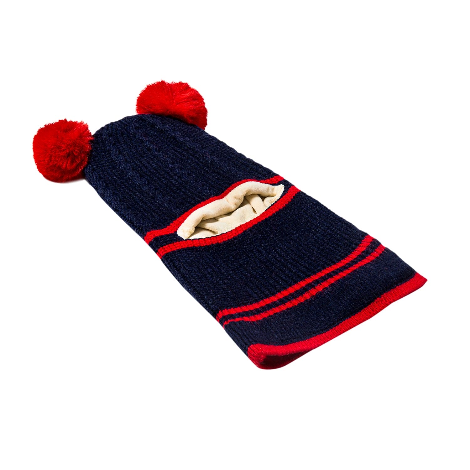 Winter Monkey Cap Woollen Hat Pom Pom Navy Blue