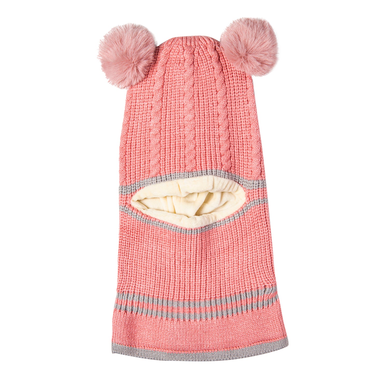 Winter Monkey Cap Woollen Hat Pom Pom Pink