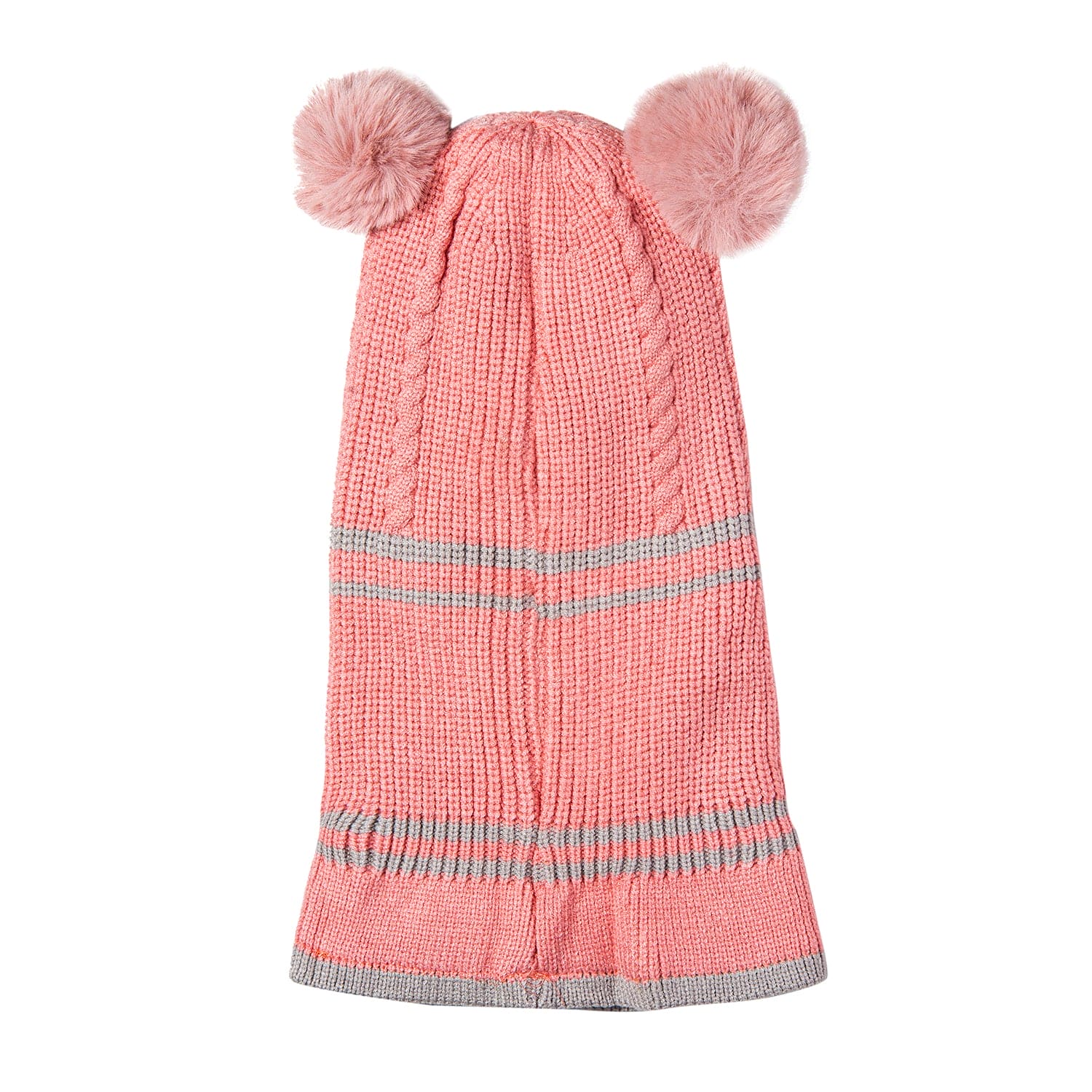 Winter Monkey Cap Woollen Hat Pom Pom Pink