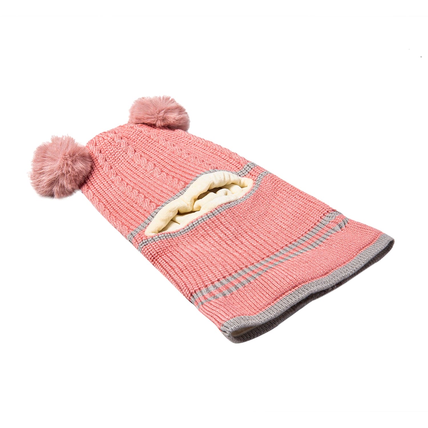 Winter Monkey Cap Woollen Hat Pom Pom Pink