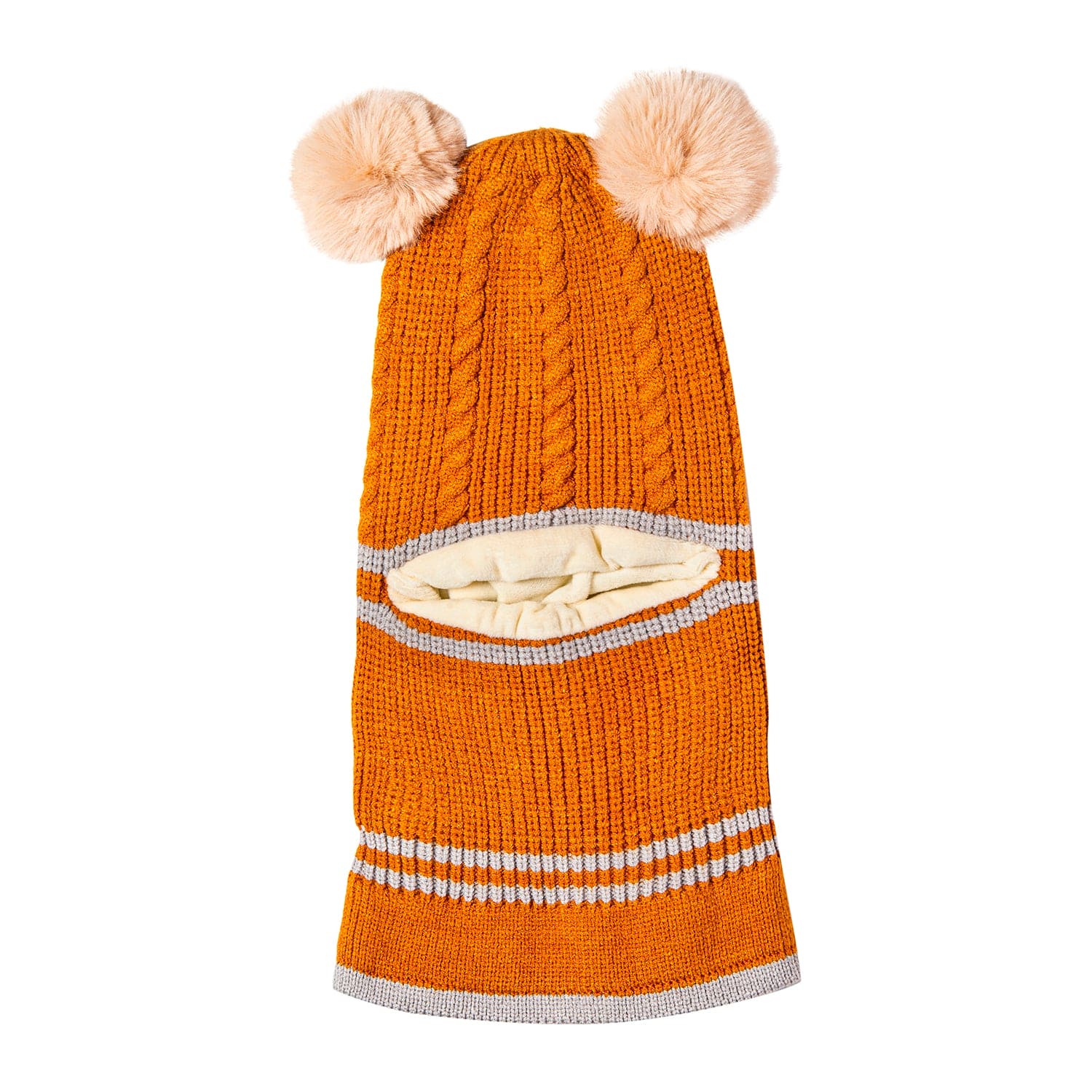 Winter Monkey Cap Woollen Hat Pom Pom Brown