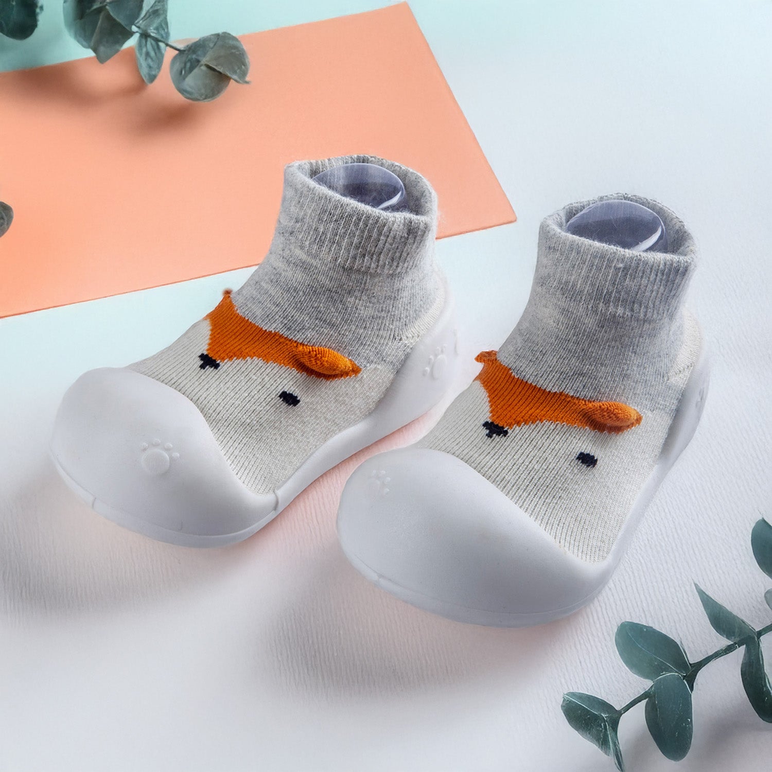 Newborn Anti-Skid Rubber Sole Slip-On Shoes Fox - Grey
