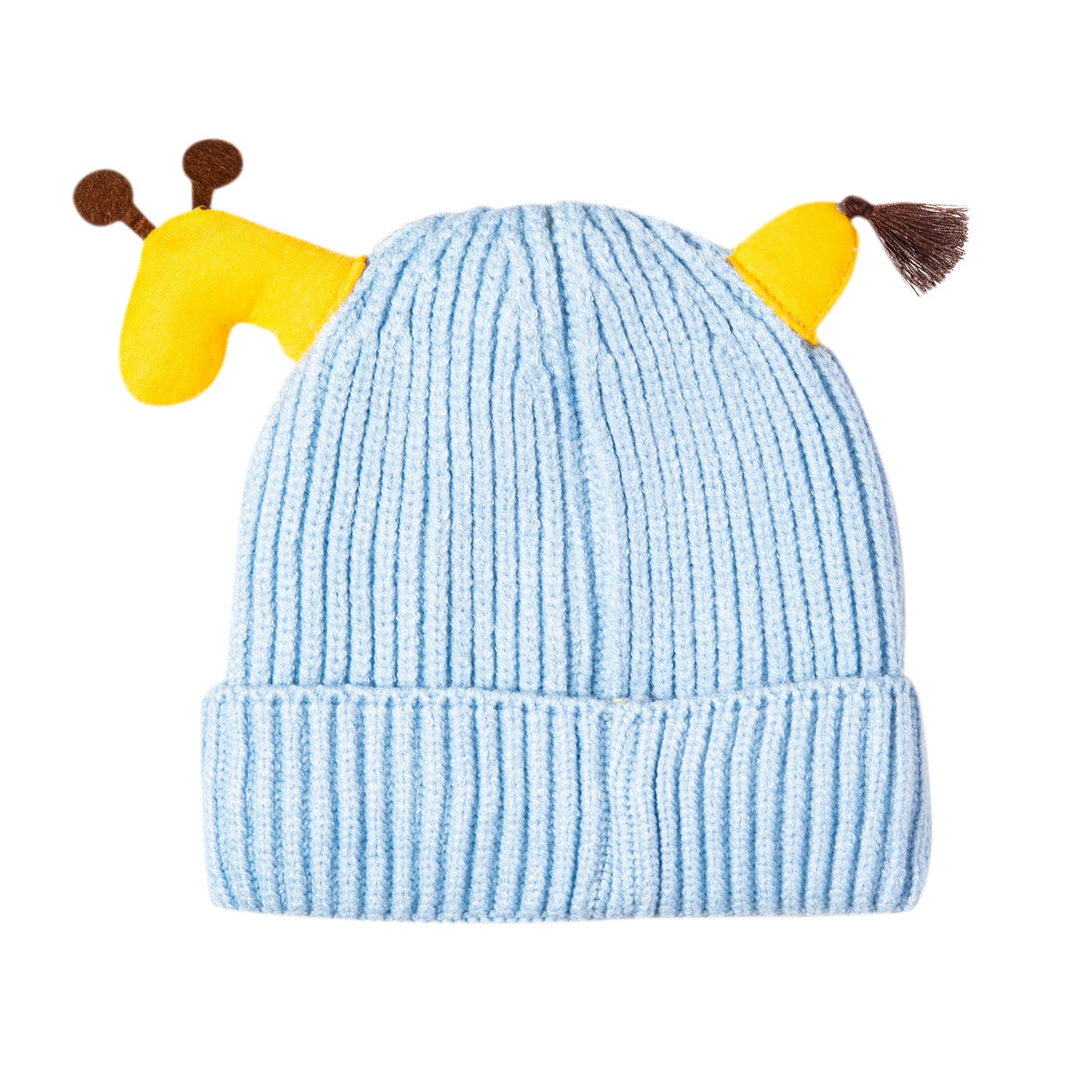 Knit Woollen Cap Winter Beanie 3D Reindeer Antler Blue