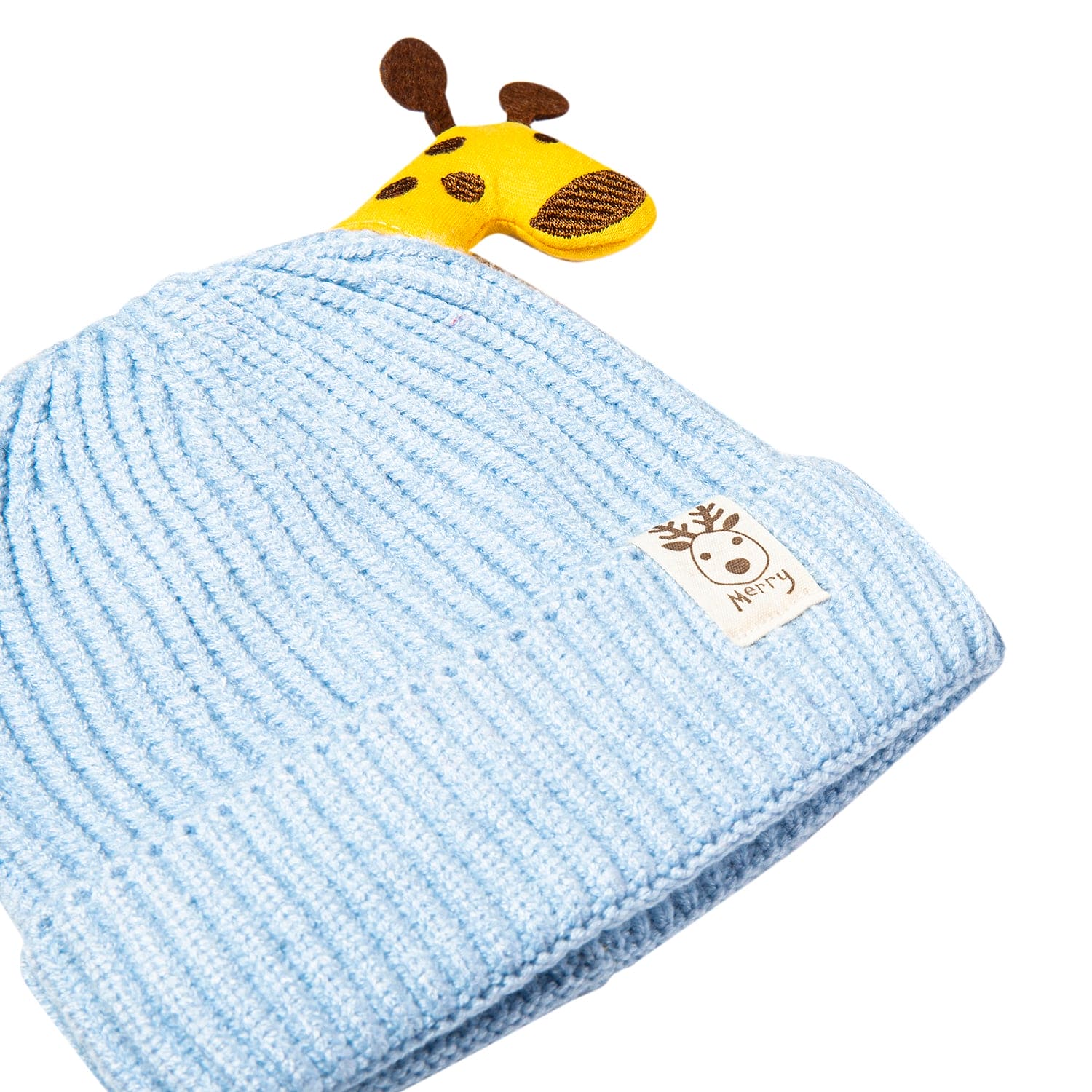 Knit Woollen Cap Winter Beanie 3D Reindeer Antler Blue