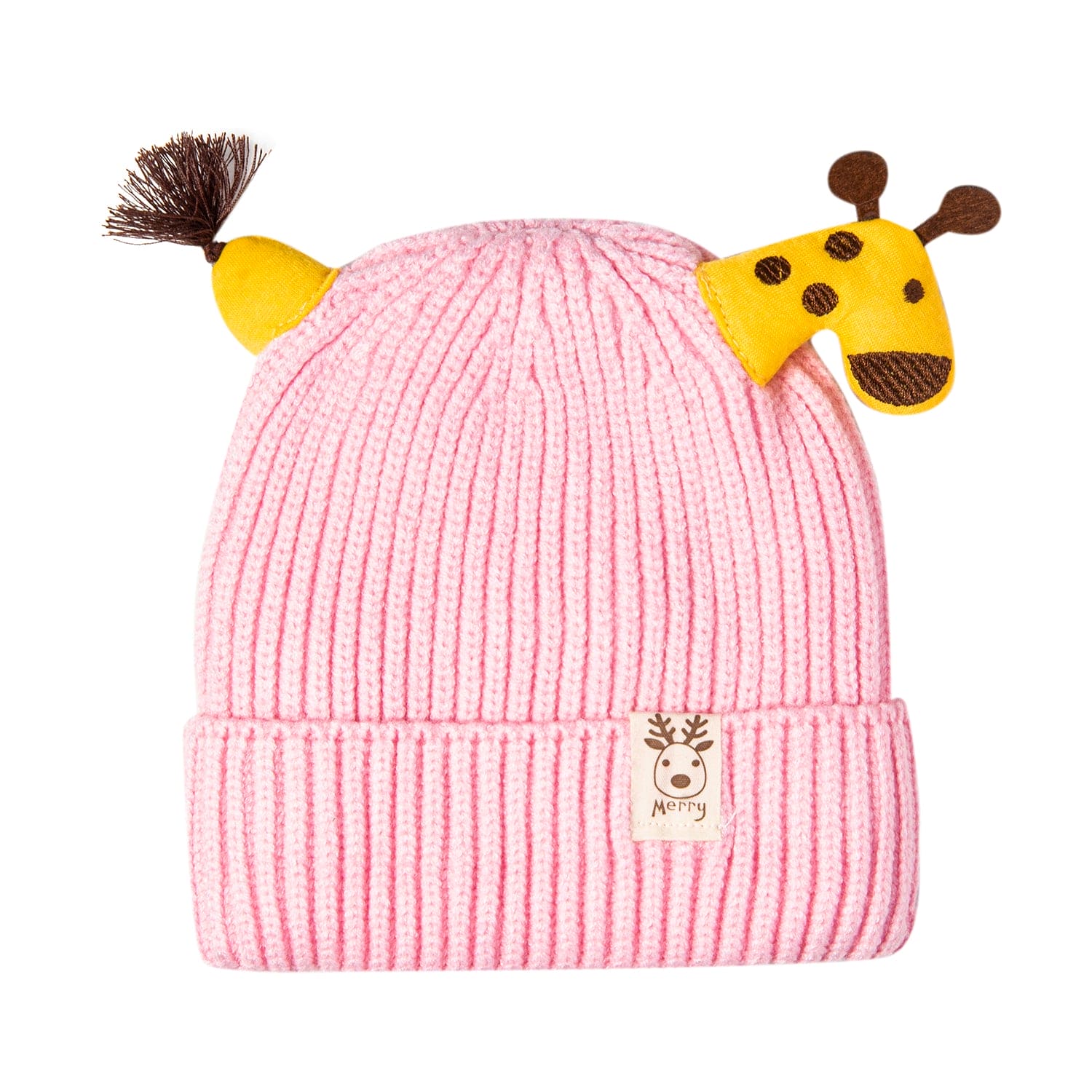 Knit Woollen Cap Winter Beanie 3D Reindeer Antler Pink