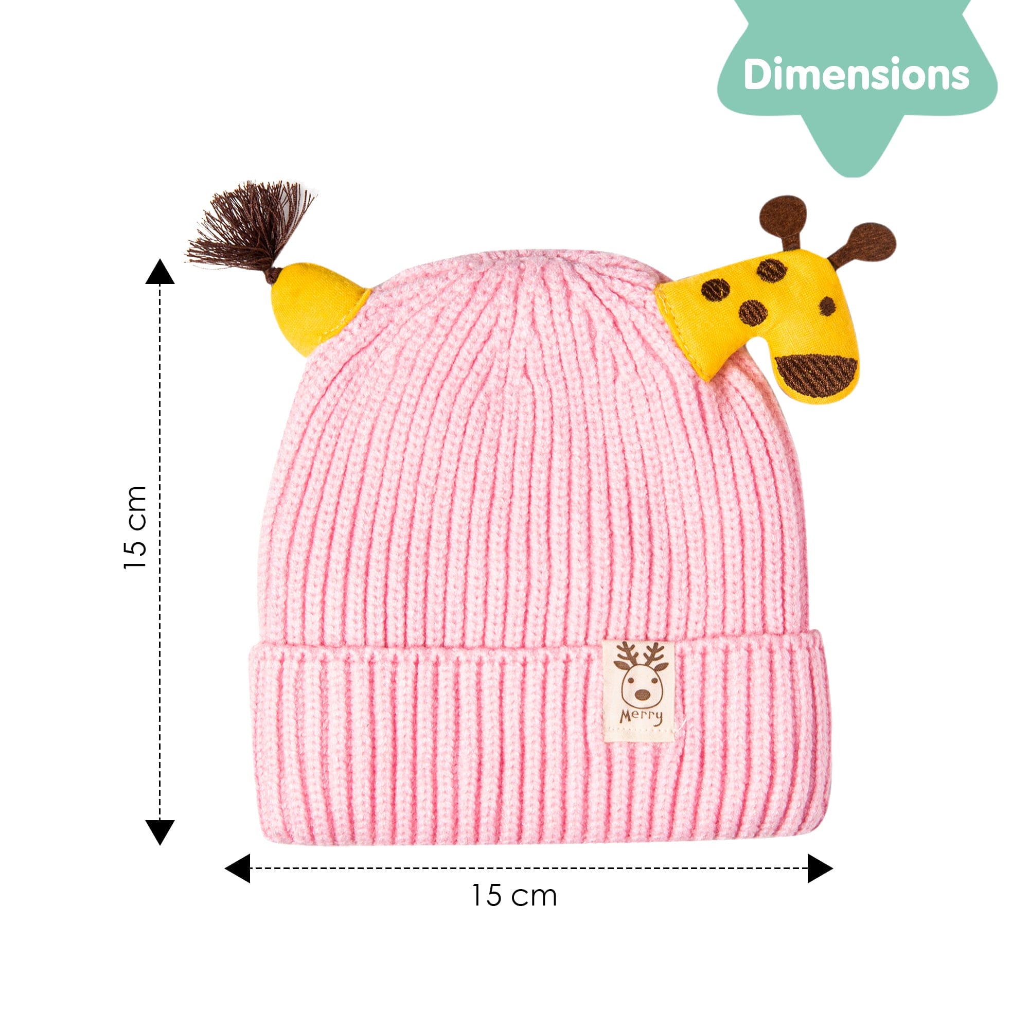 Knit Woollen Cap Winter Beanie 3D Reindeer Antler Pink